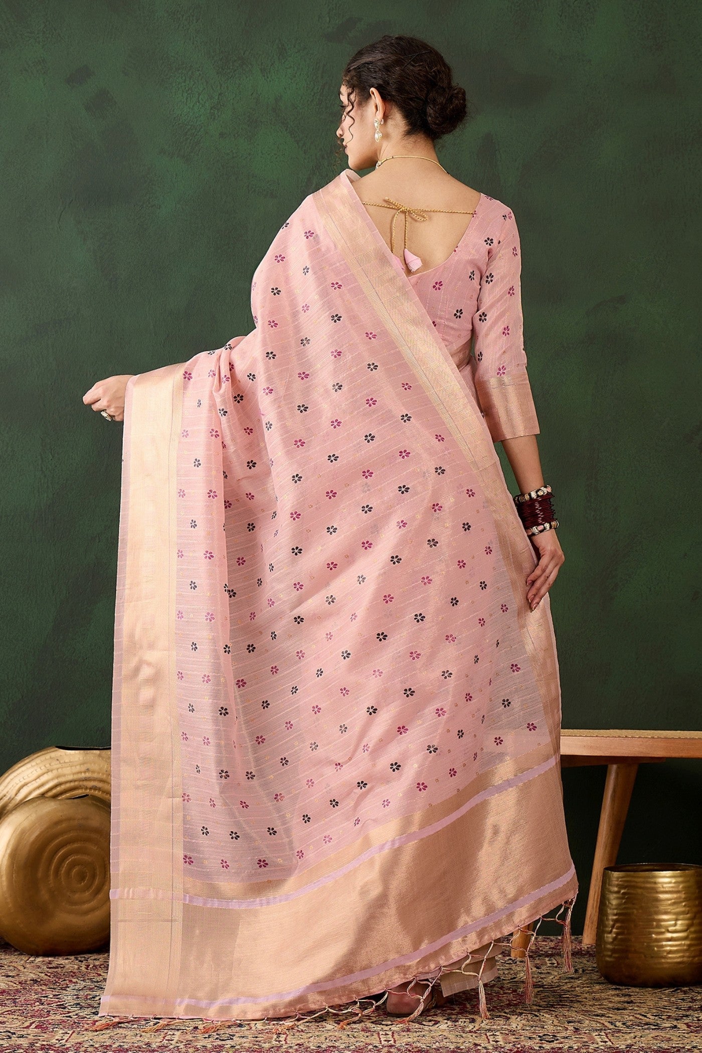 Cupid Pink Woven Khadi Organza Saree