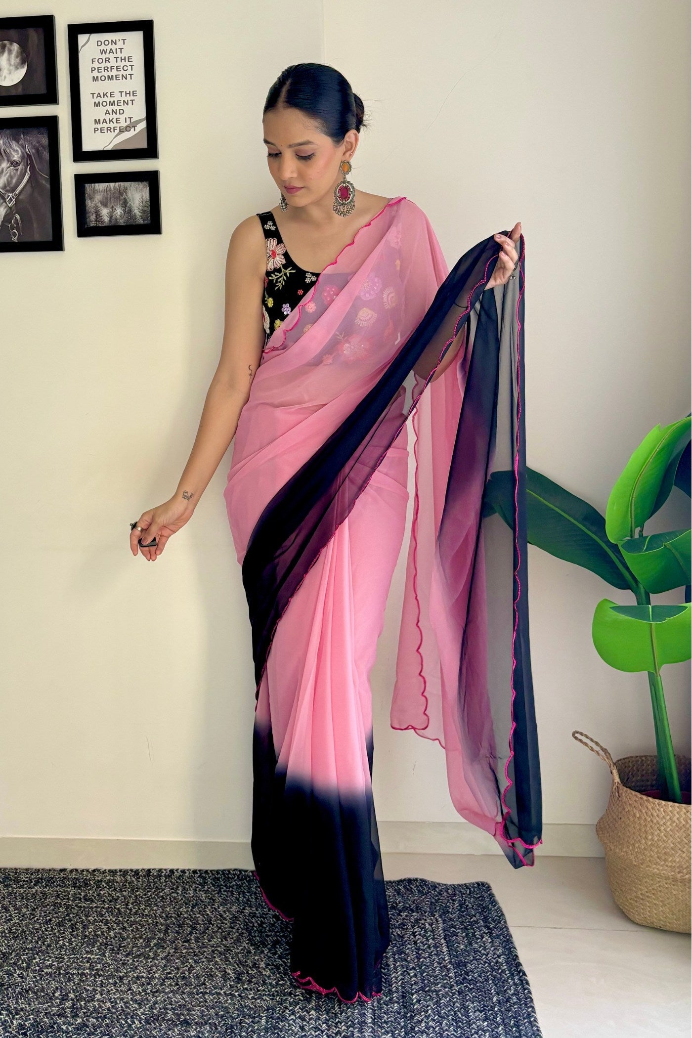 Baby Pink Georgette Saree