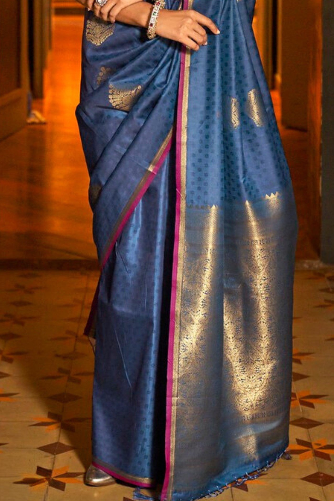 Boston Blue Handloom Banarasi Saree