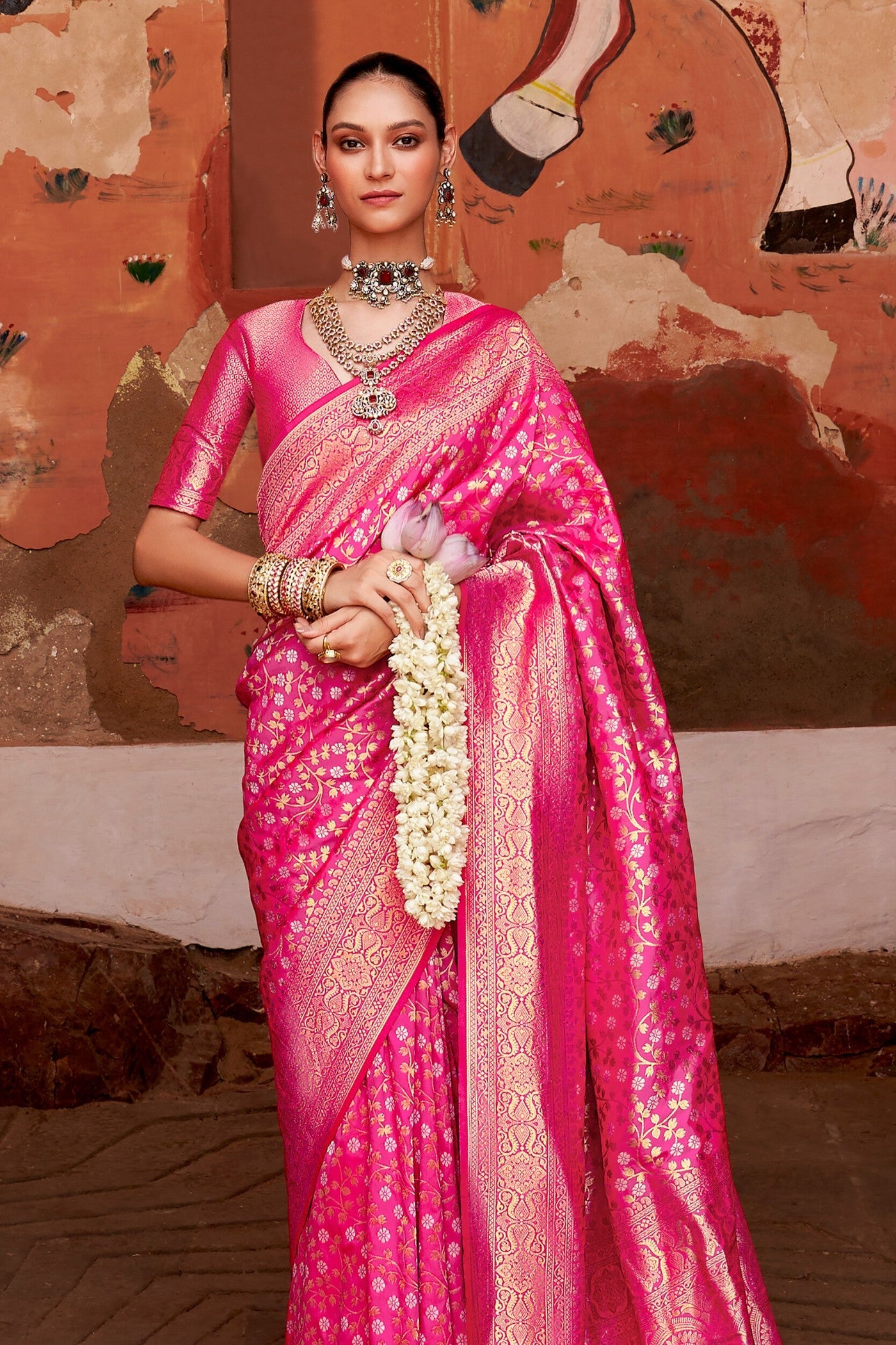 Cabaret Pink Woven Banarasi Saree