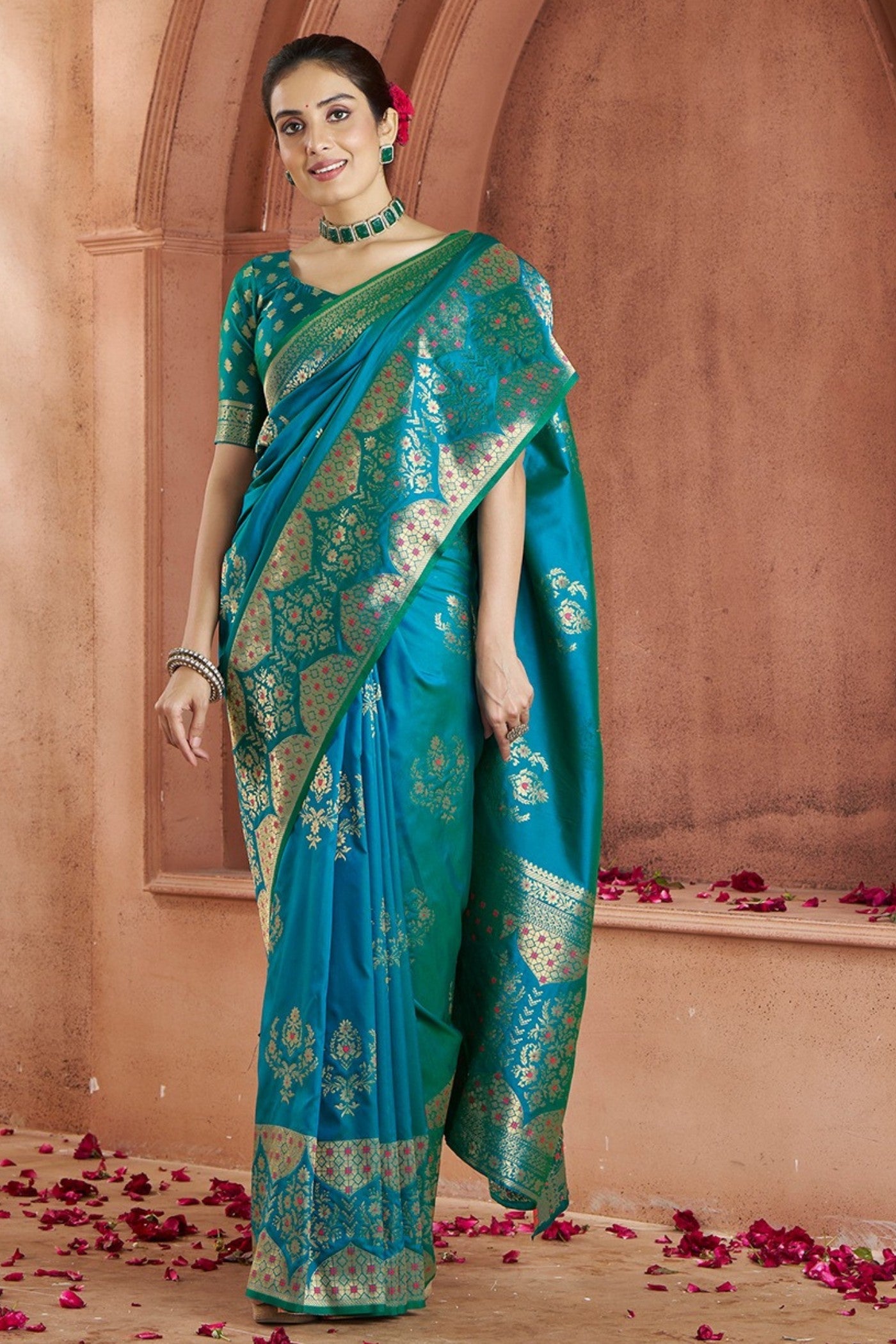 Peacock Blue Woven Banarasi Saree