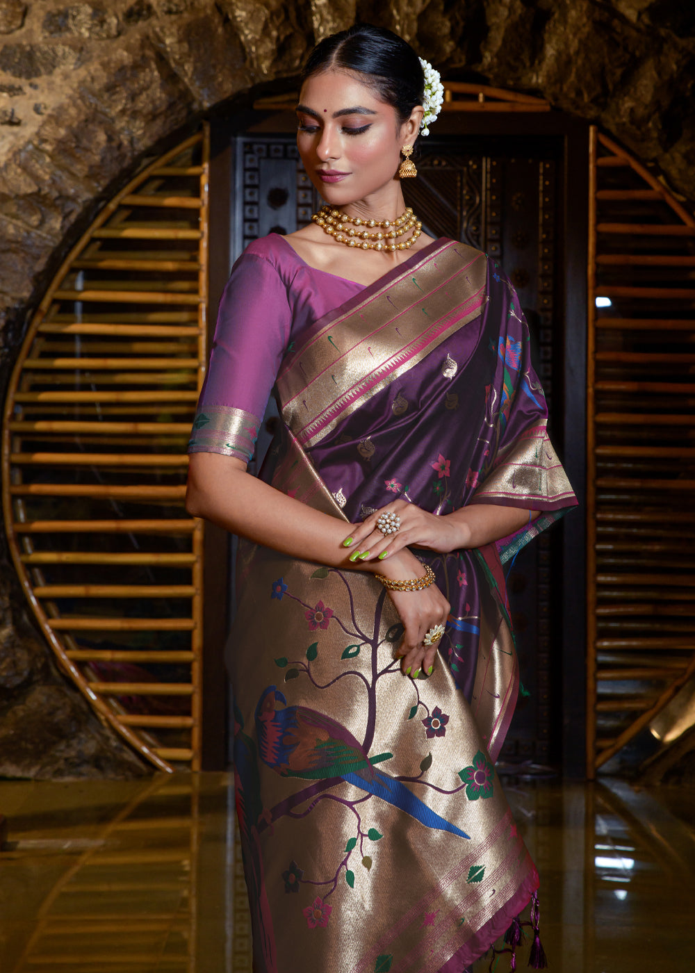 Matterhorn Purple Woven Paithani Silk Saree