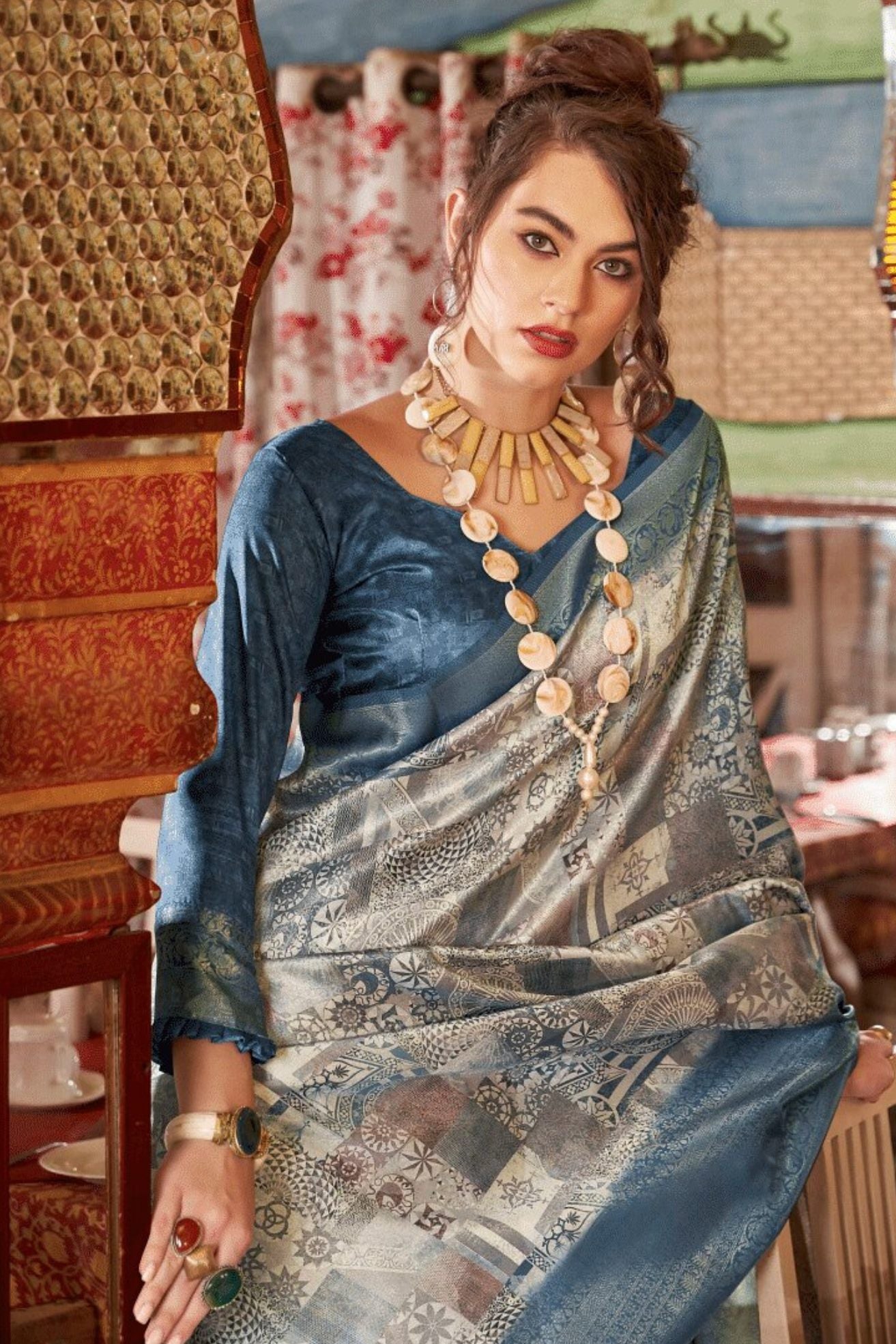 Pablo Grey Banarasi Digital Printed Saree