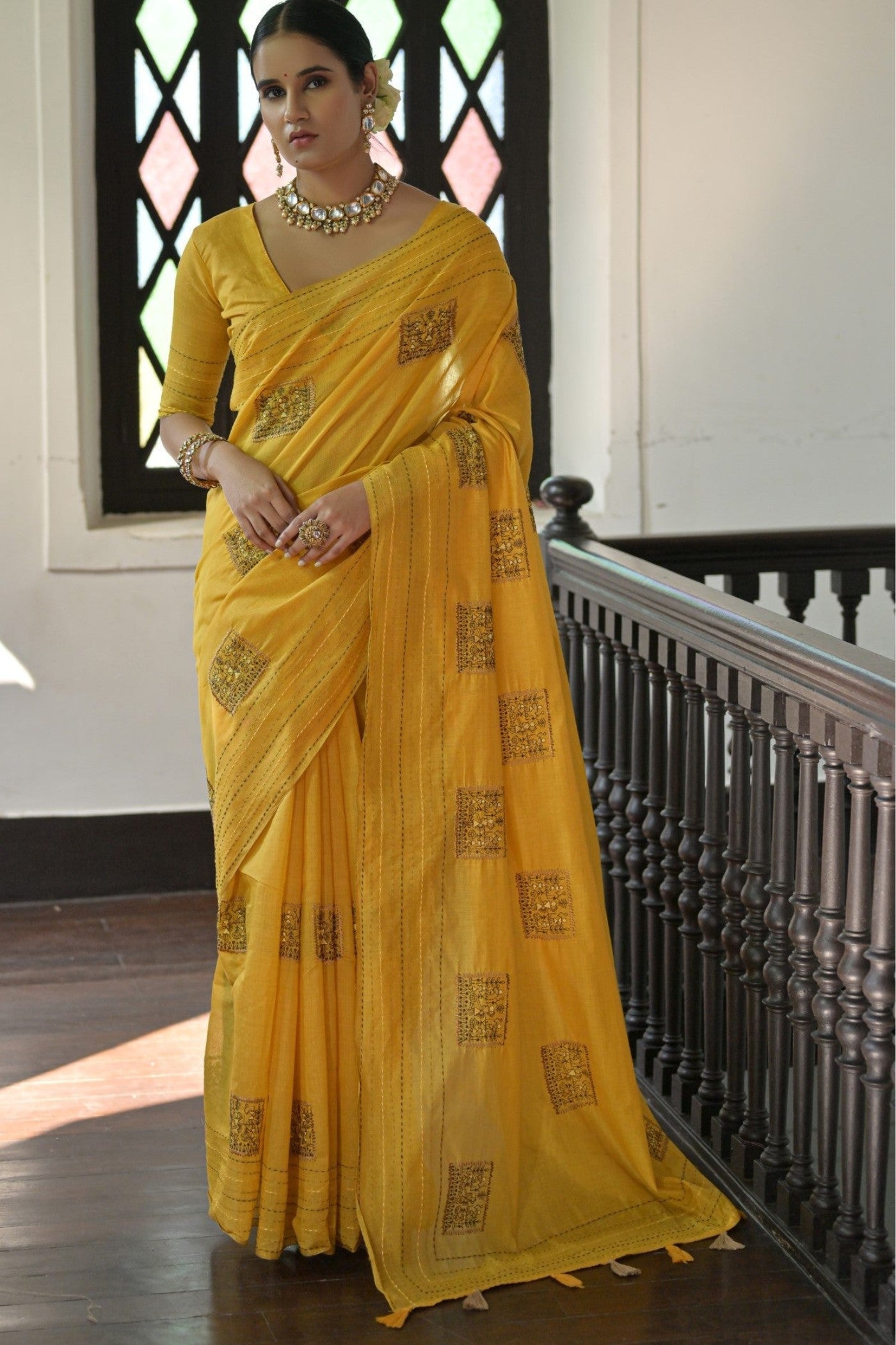 Canary Yellow Linen Soft Silk Saree