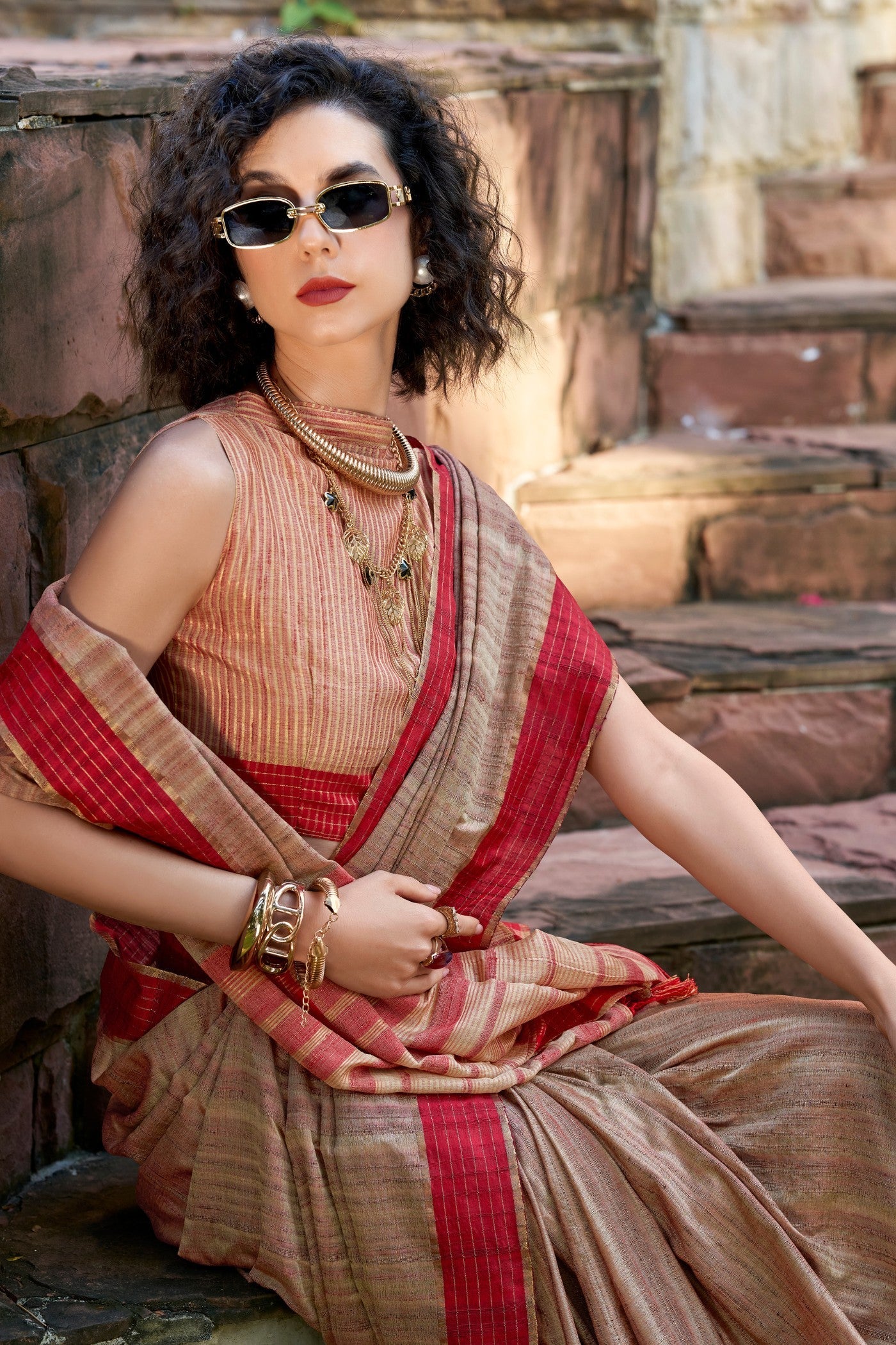 Roman Coffee Brown Handloom Katan Saree