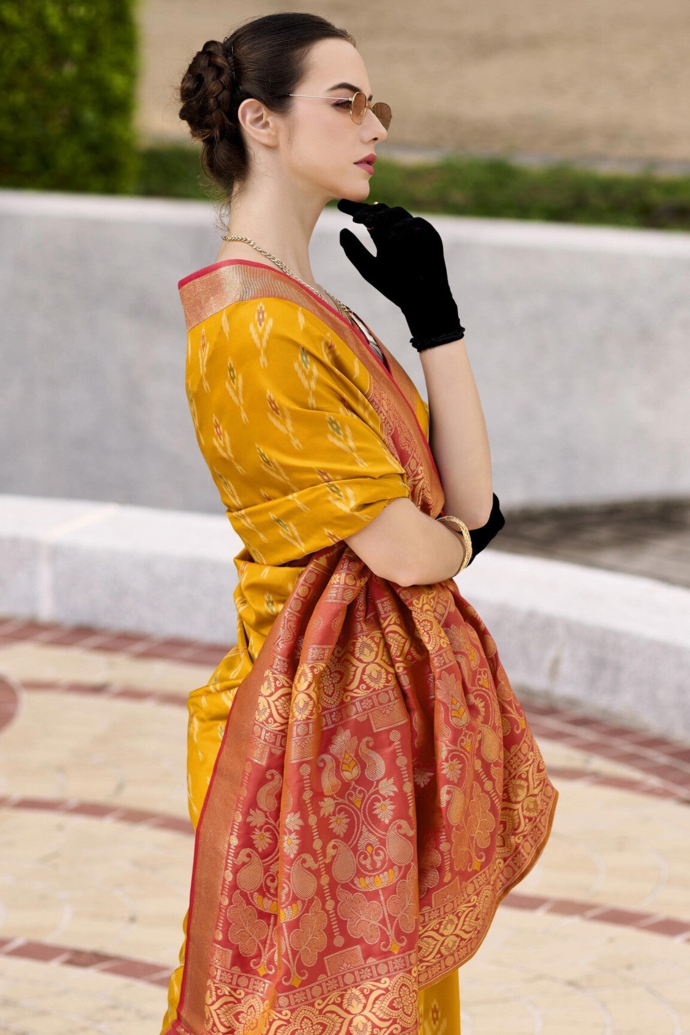 Tulip Yellow Woven Banarasi Soft Silk Saree