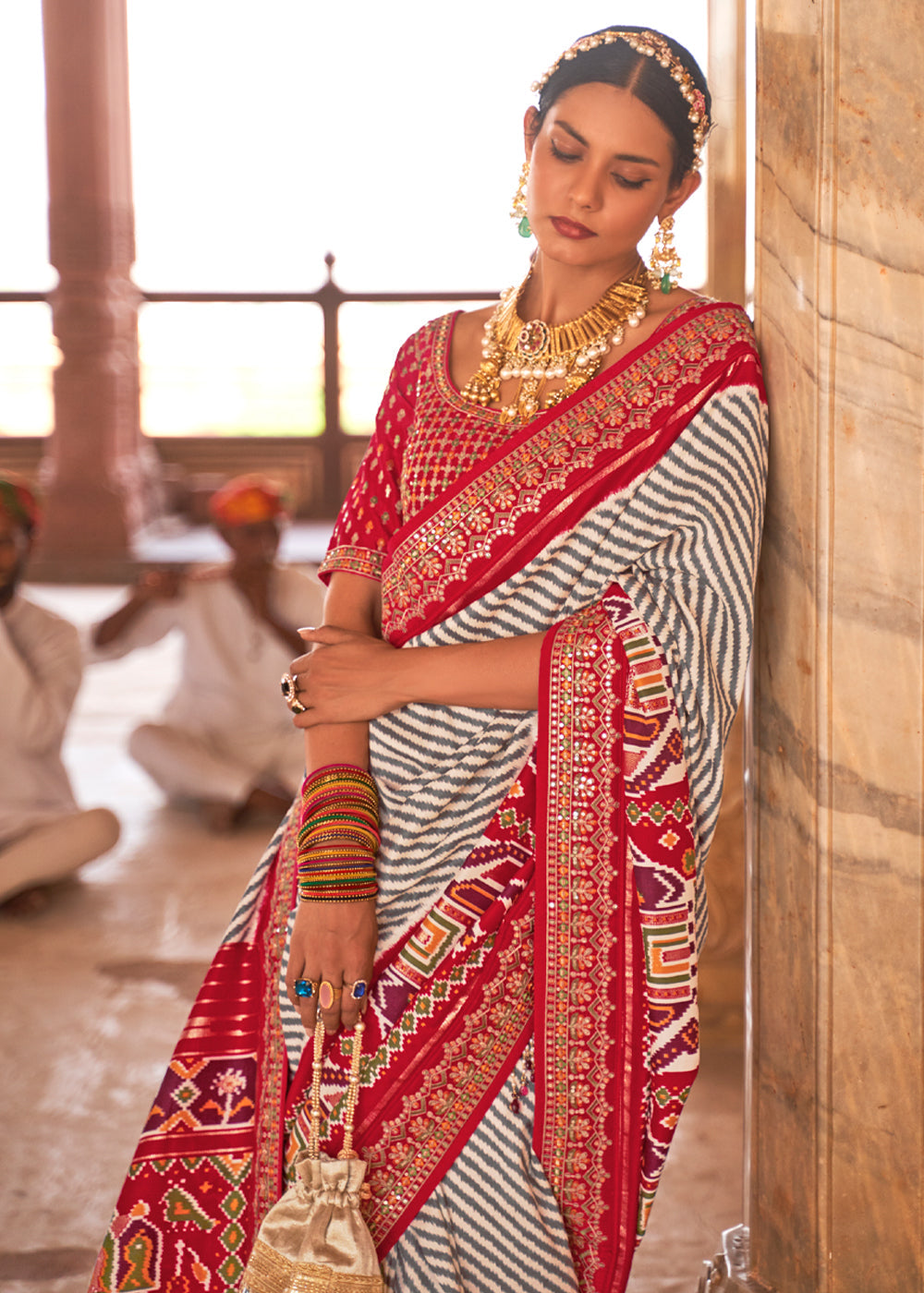 Brick Red and White Woven Patola Saree