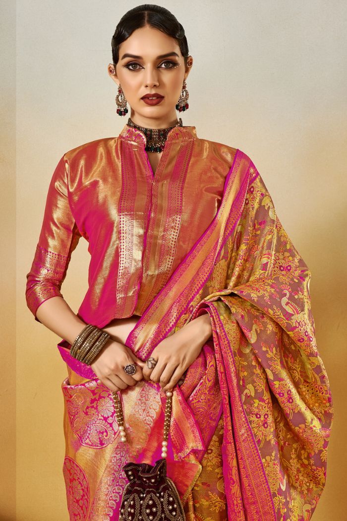 Contessa Pink Woven Kanjivaram Saree