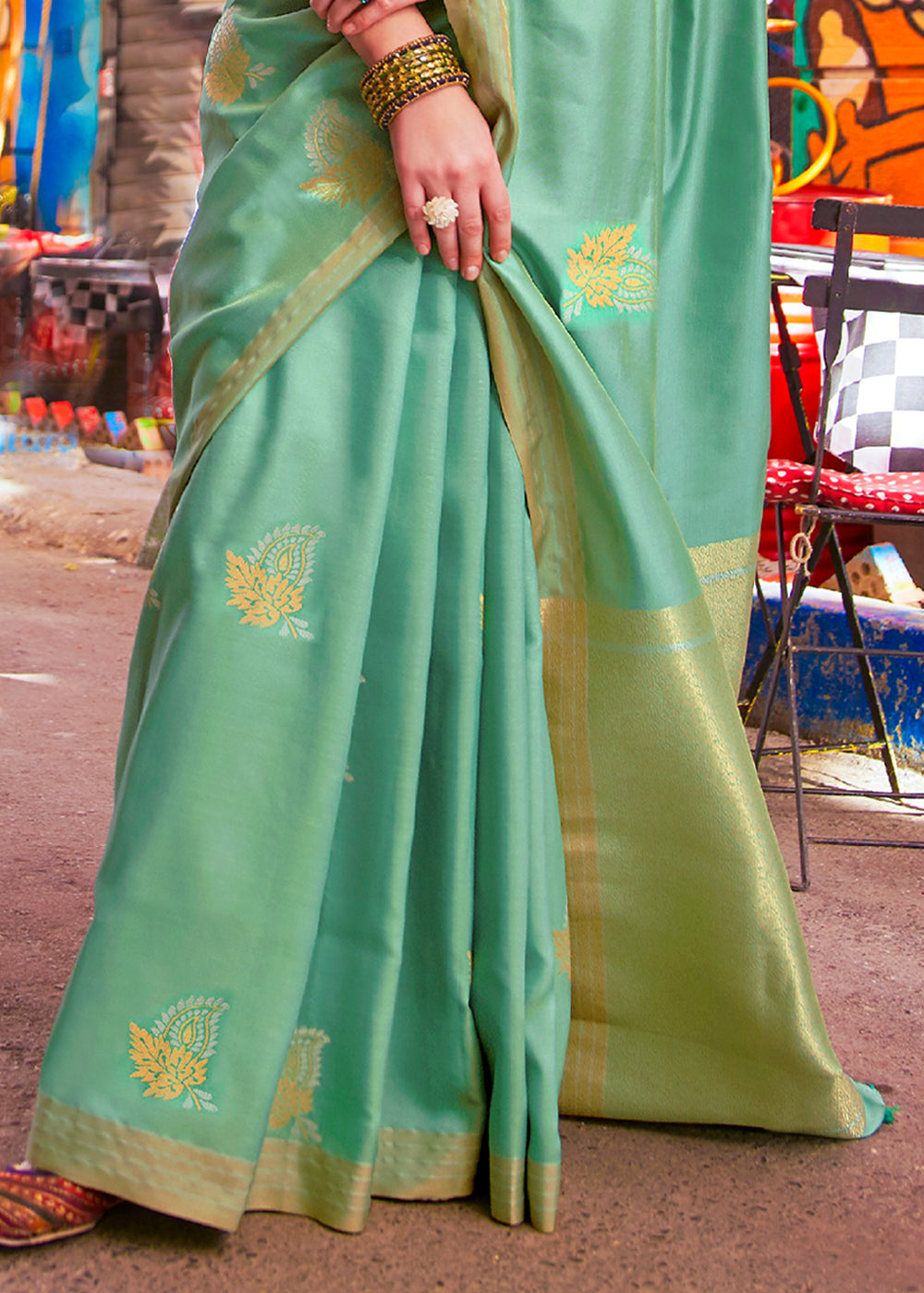 Pastel Green Zari Woven South Silk Saree