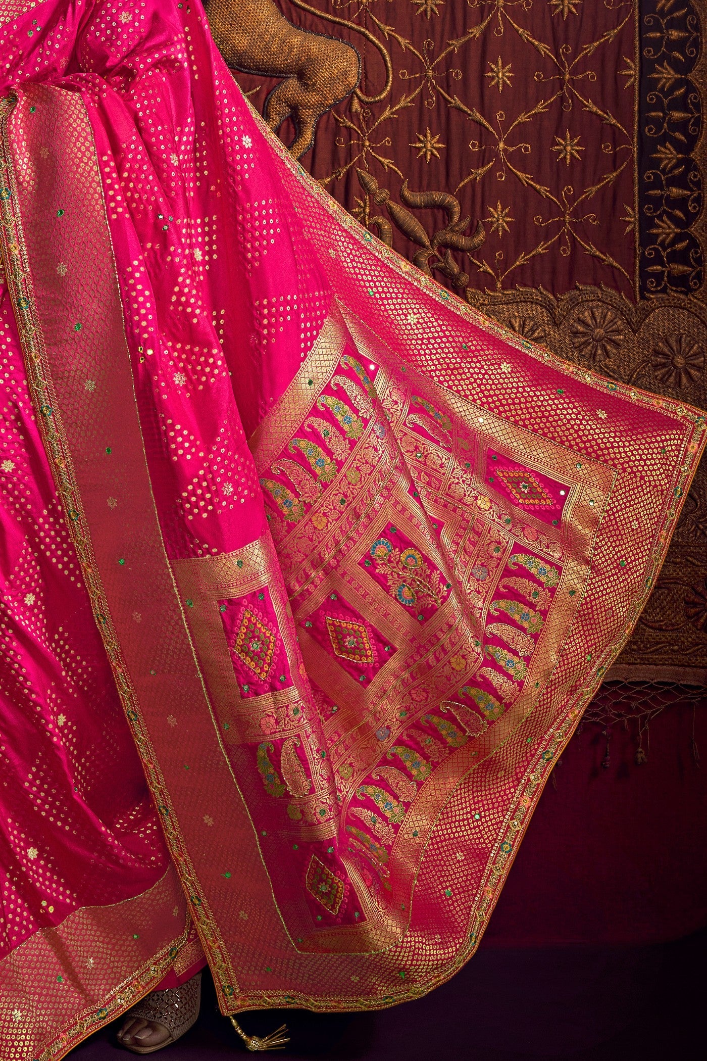 Cabaret Pink Designer Banarasi Dola Silk Saree