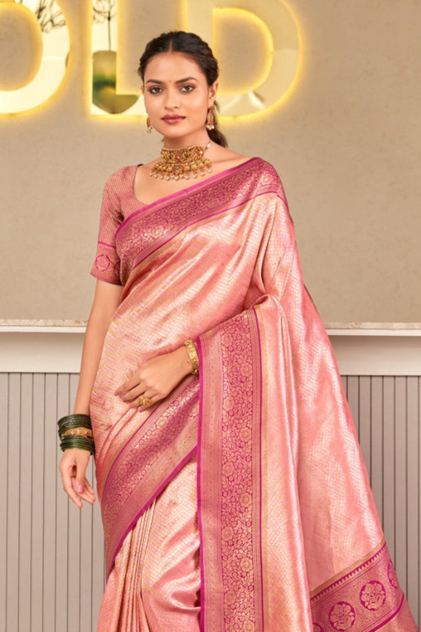 Blush Pink Zari Woven Kanjivaram Saree