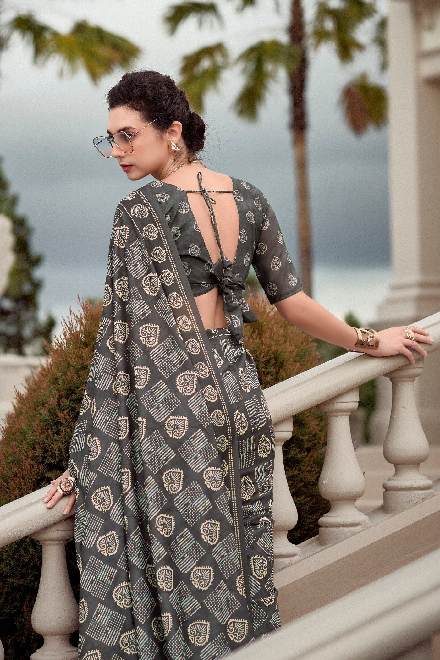 Dorado Grey Mul Mul Cotton Saree