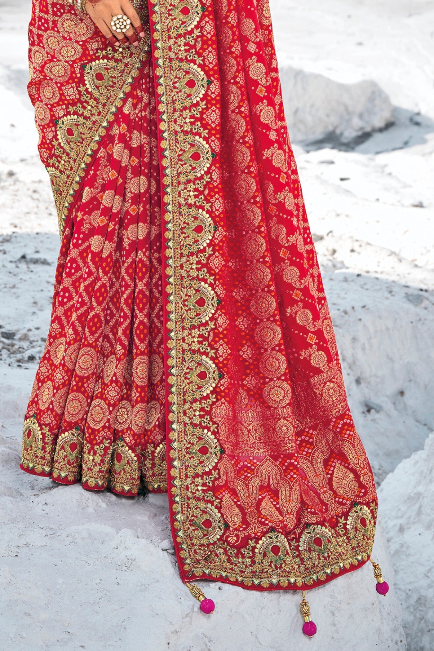 Ruby Red Georgette Patola Saree