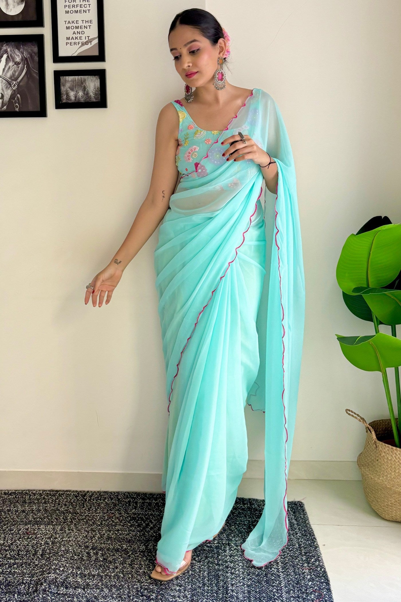 Sky Blue Gerogette Saree