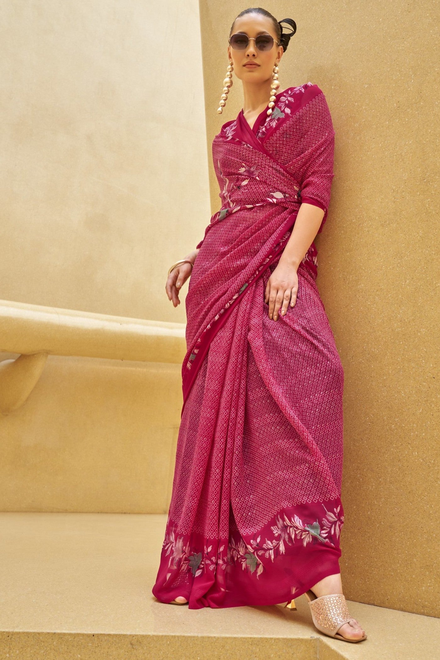 Jazzberry Jam Pink Georgette Printed Saree