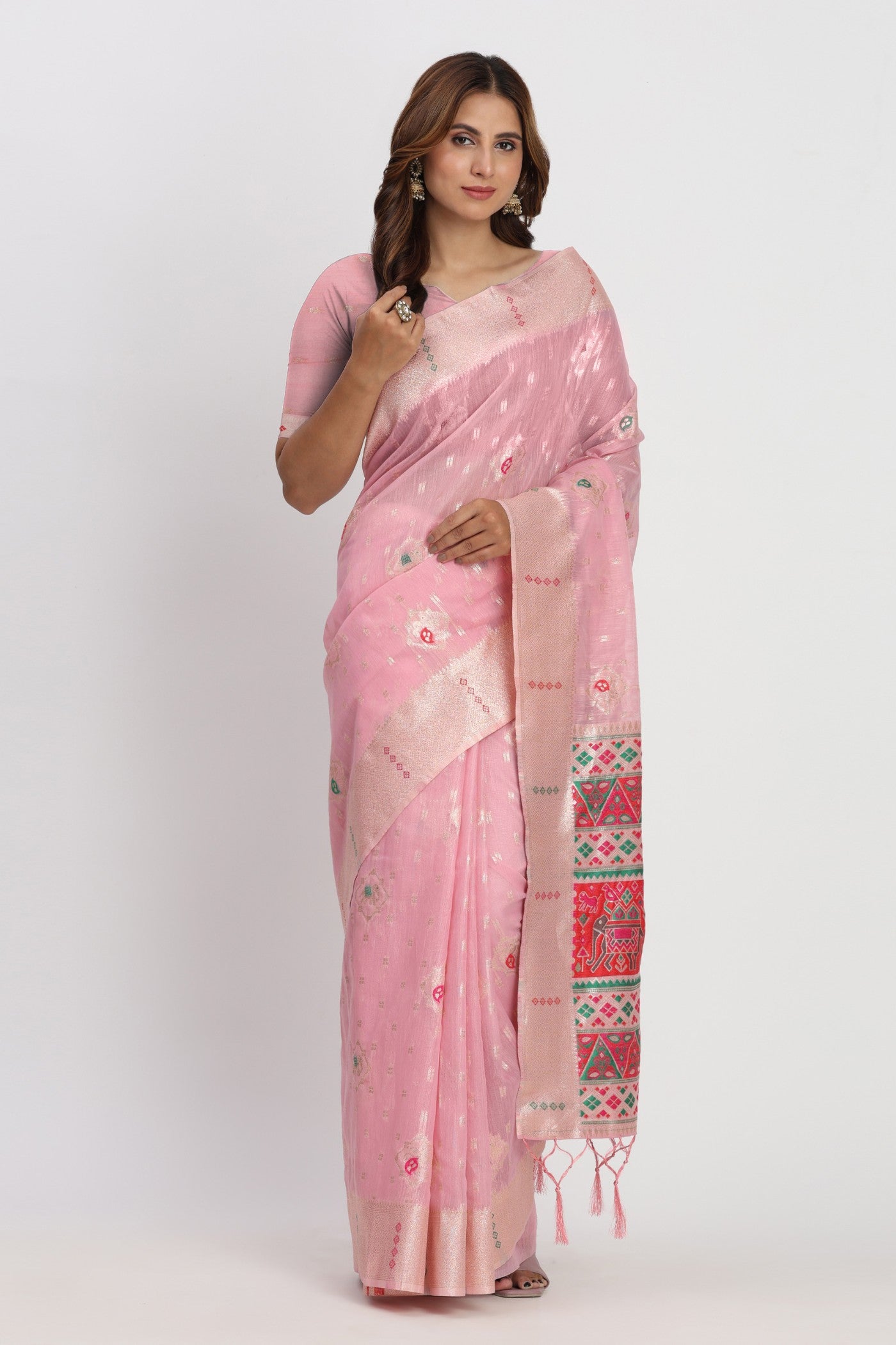Sea Pink Woven Linen Cotton Saree