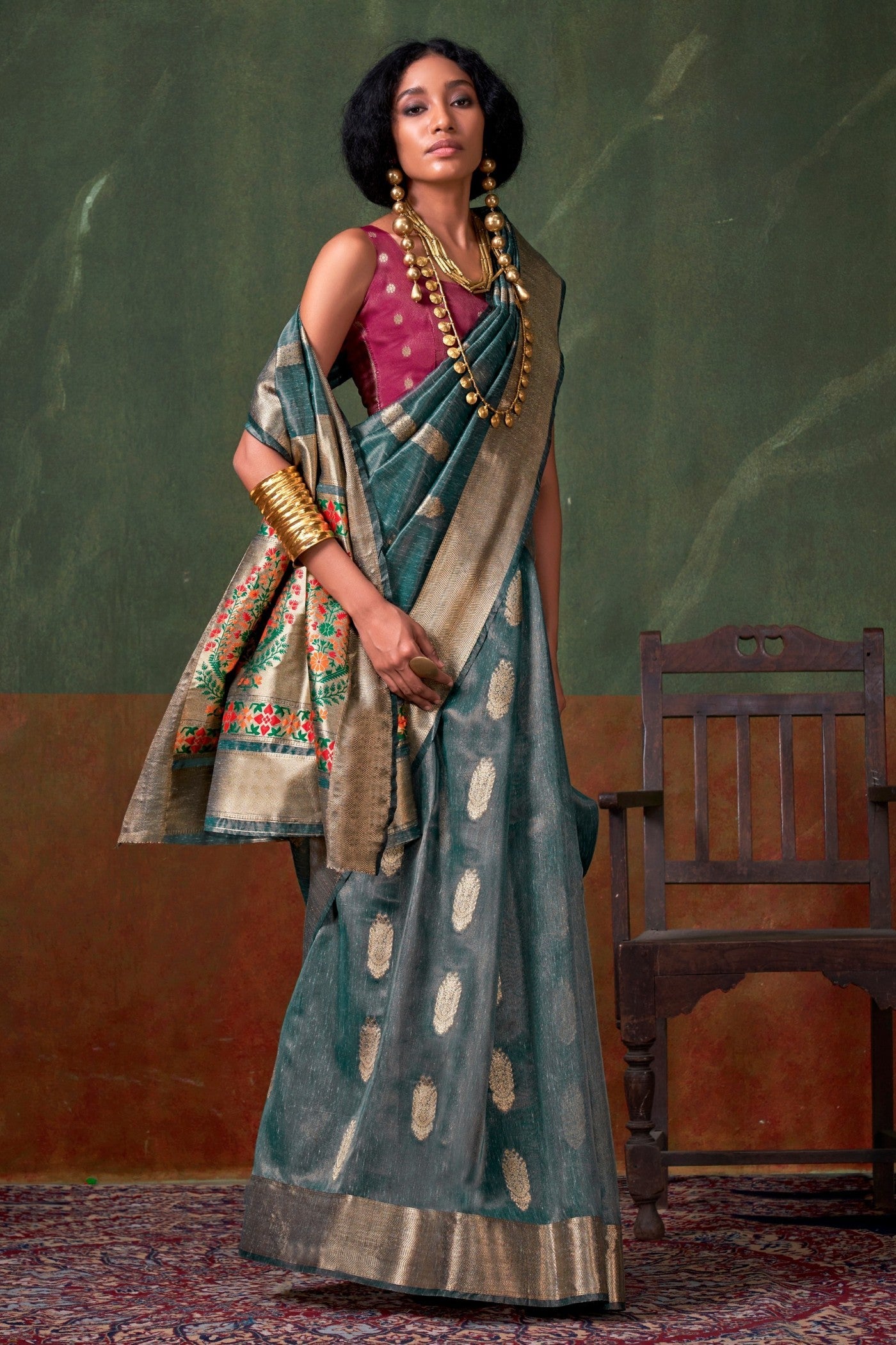 Nevada Blue Banarasi Handloom Saree