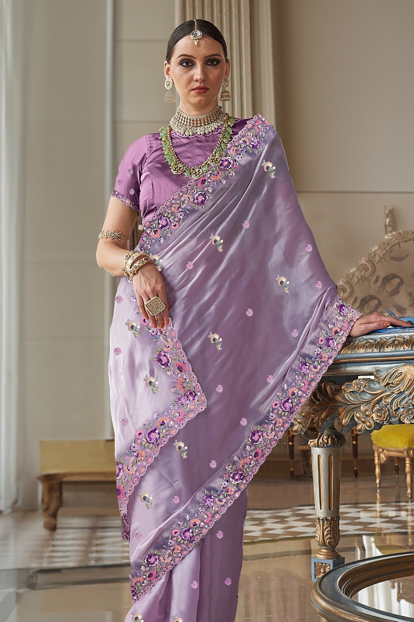 Mountbatten Purple Tissue Designer Saree