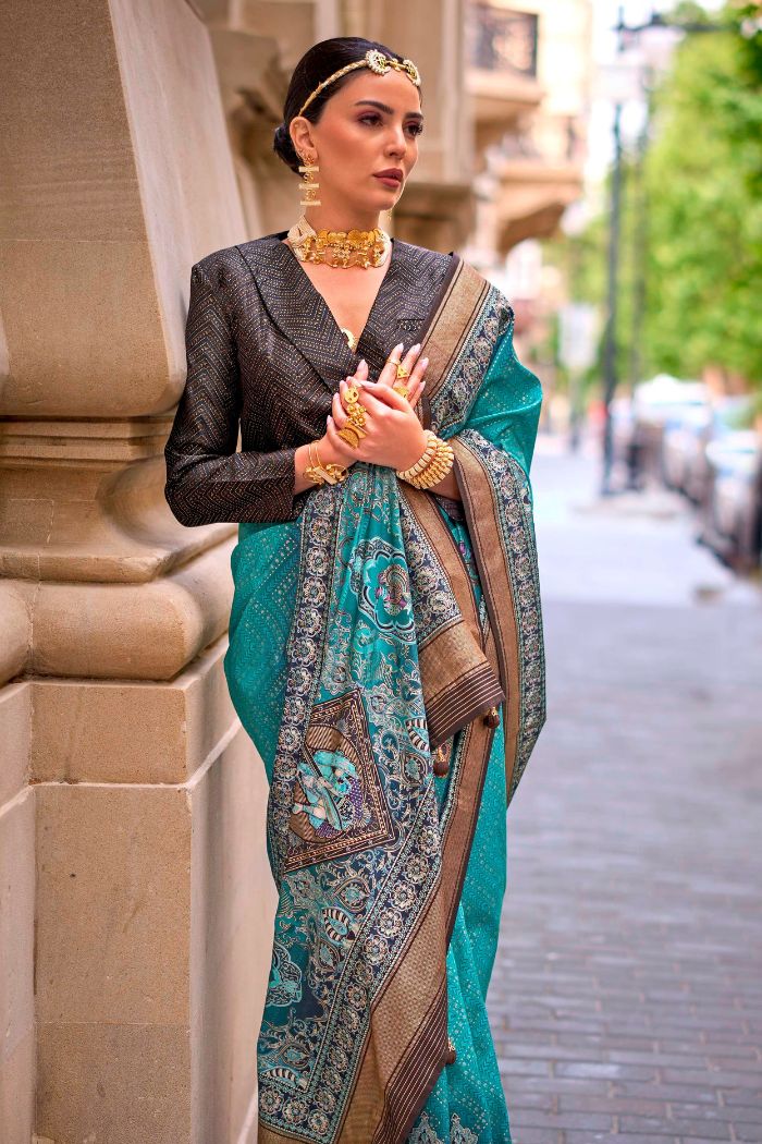 Elm Blue Printed Patola Saree