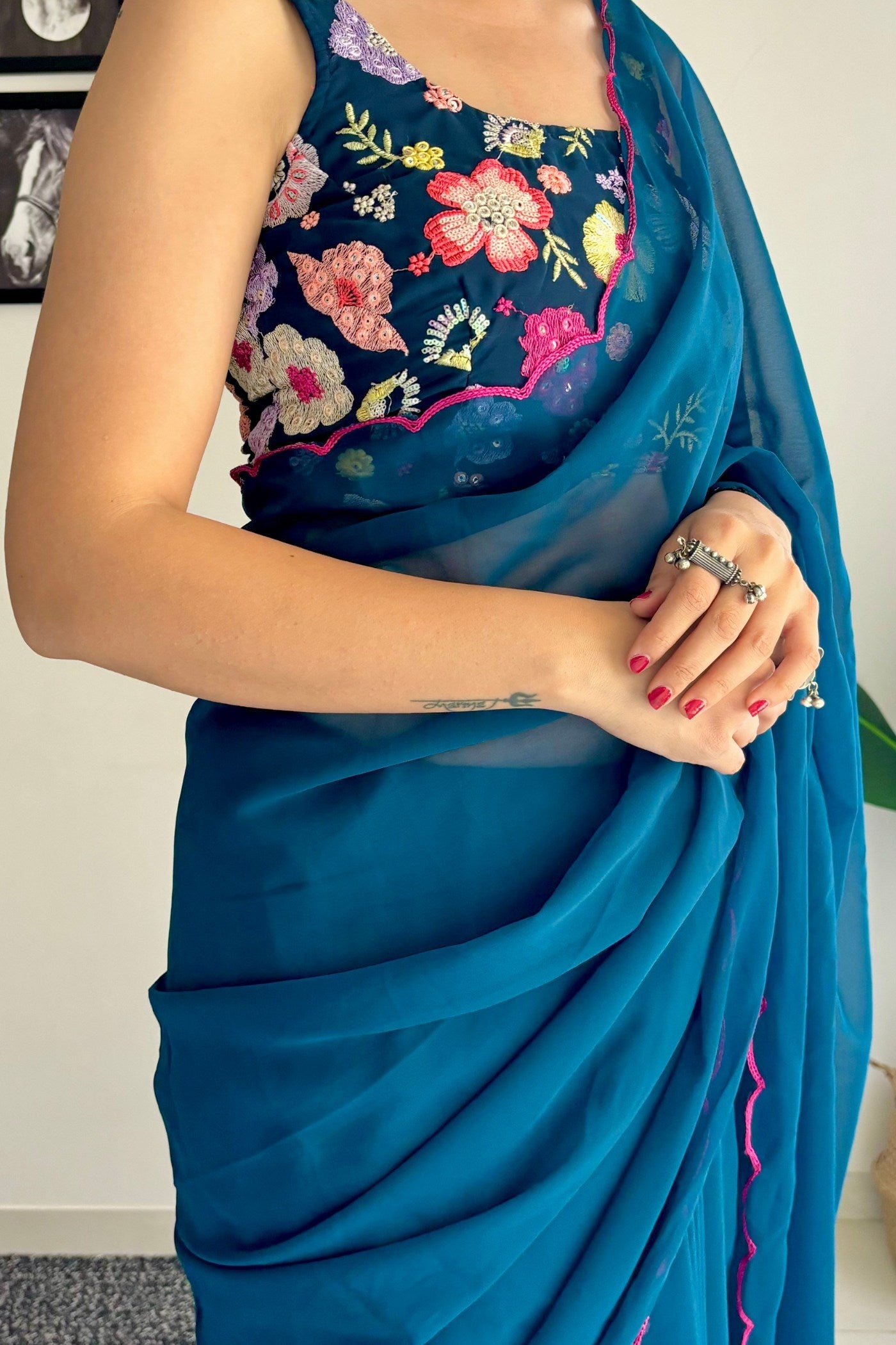 Admiral Blue Gerogette Saree