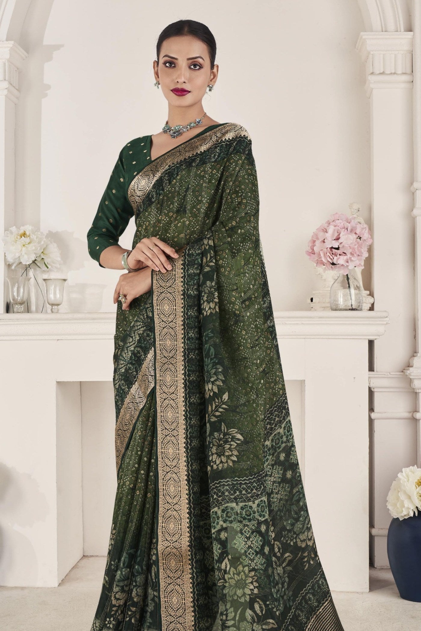 Rangitoto Green Banarasi Silk Saree