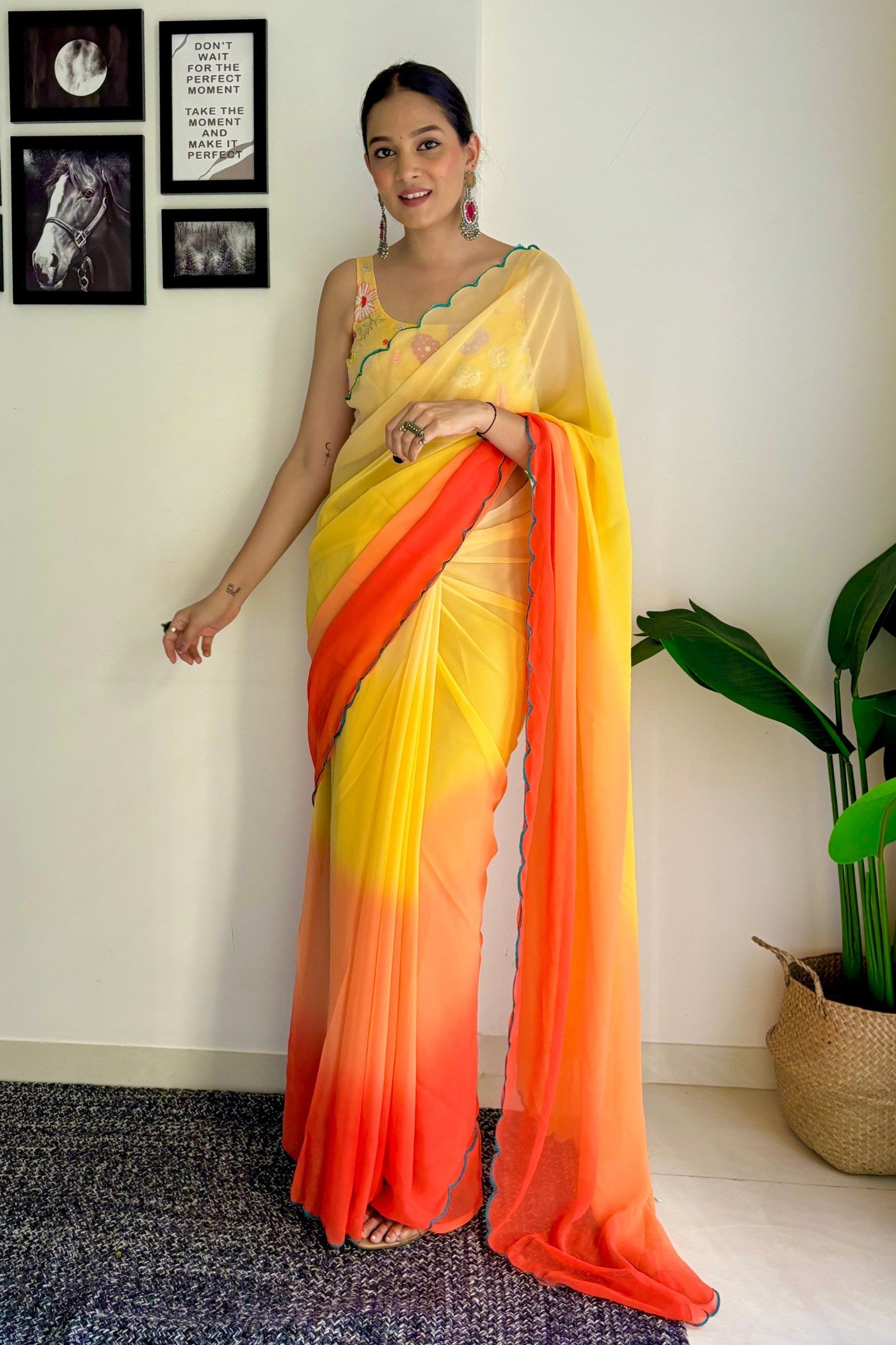 Titanium Yellow Georgette Saree