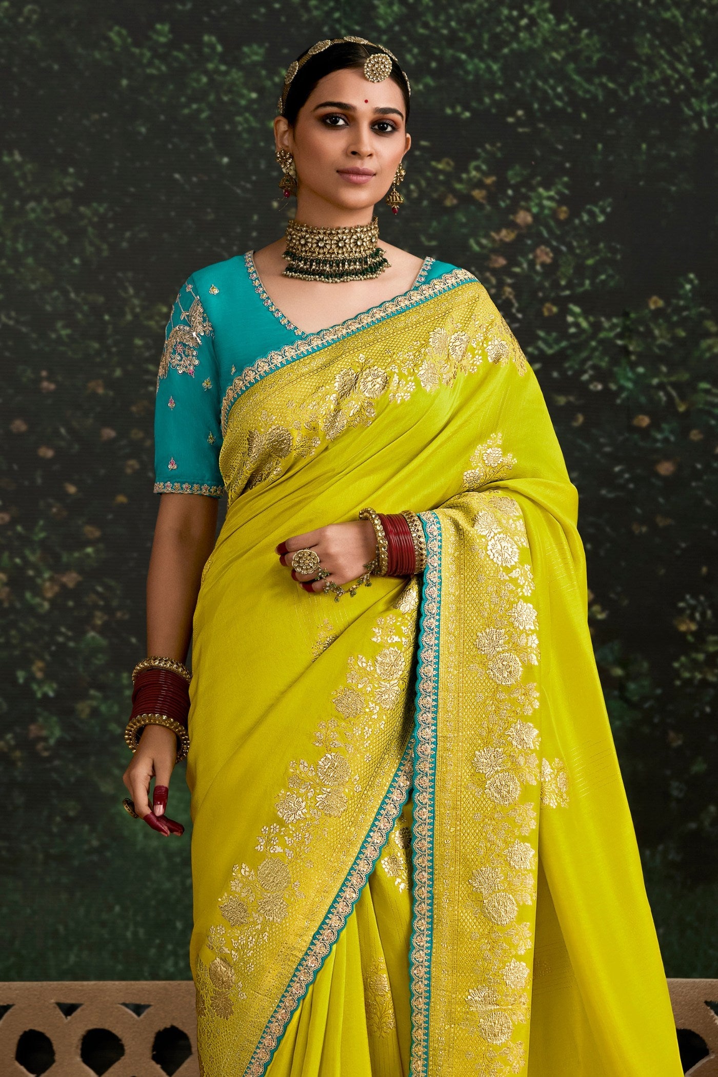 Volt Yellow Designer Banarasi Saree