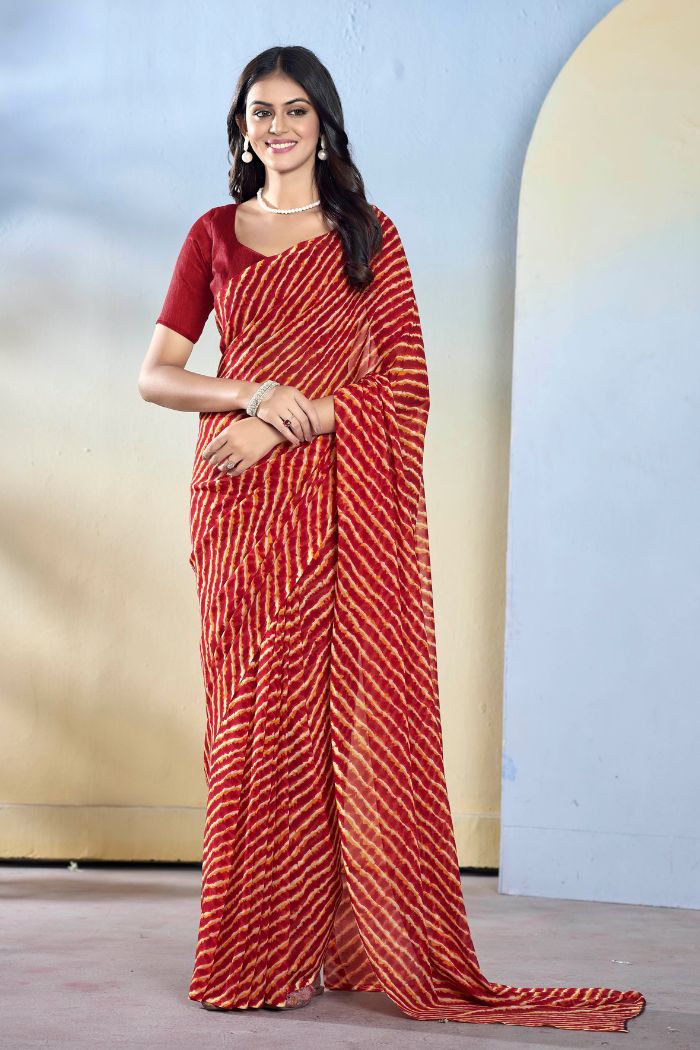 Candy Red Ready To Wear Georgette Saree