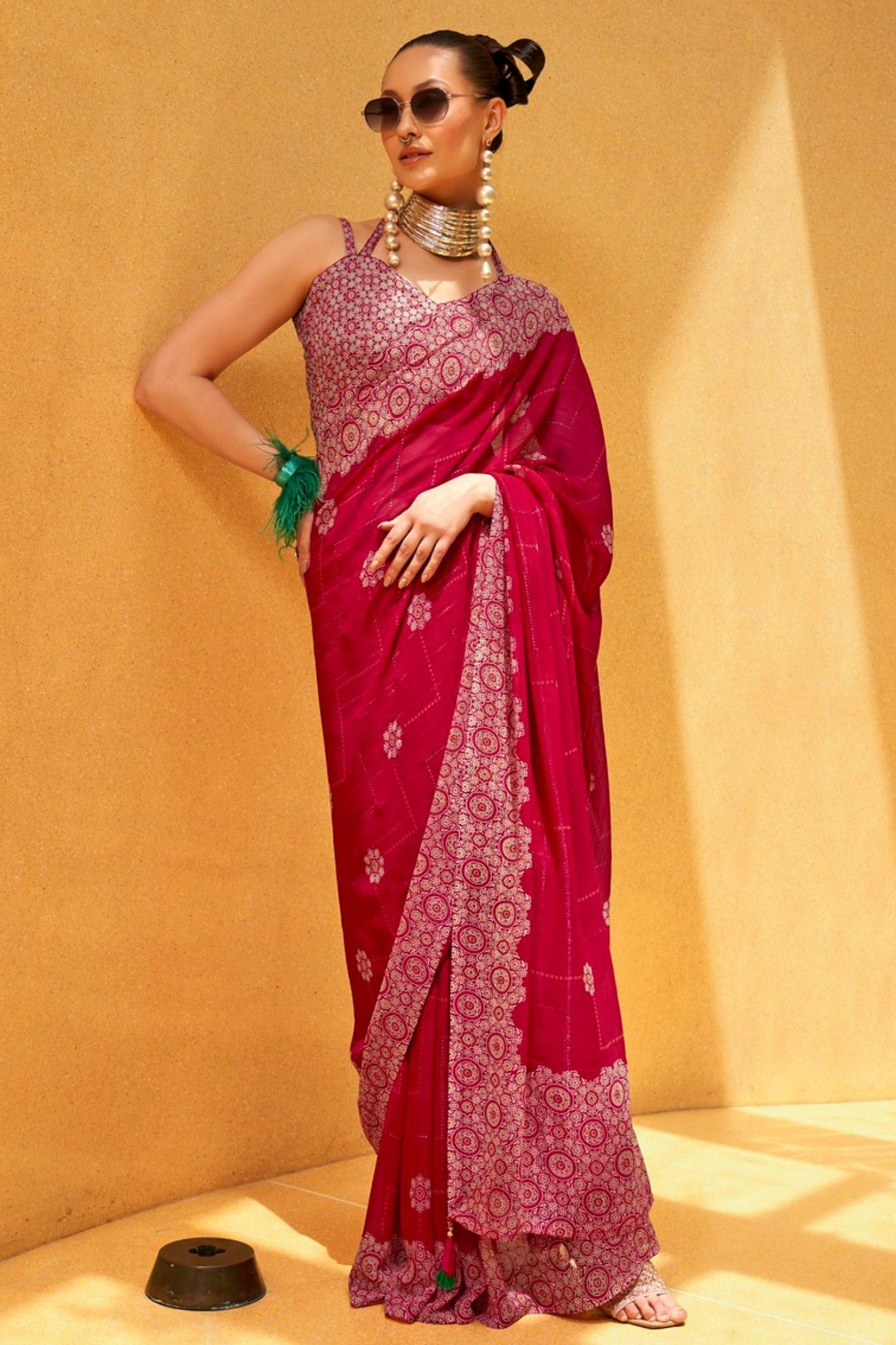 Shiraz Pink Georgette Printed Saree