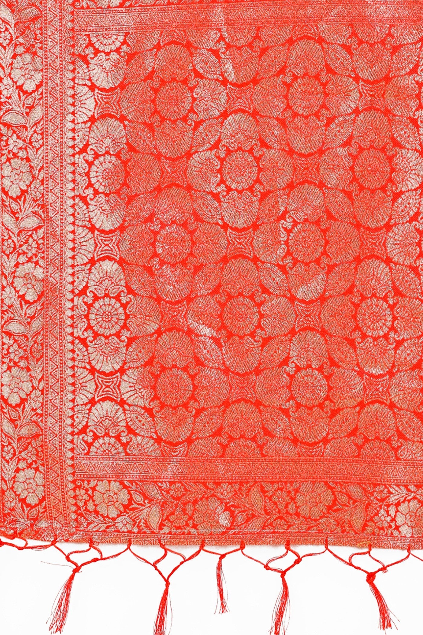 Lace White and Red Linen Cotton Saree