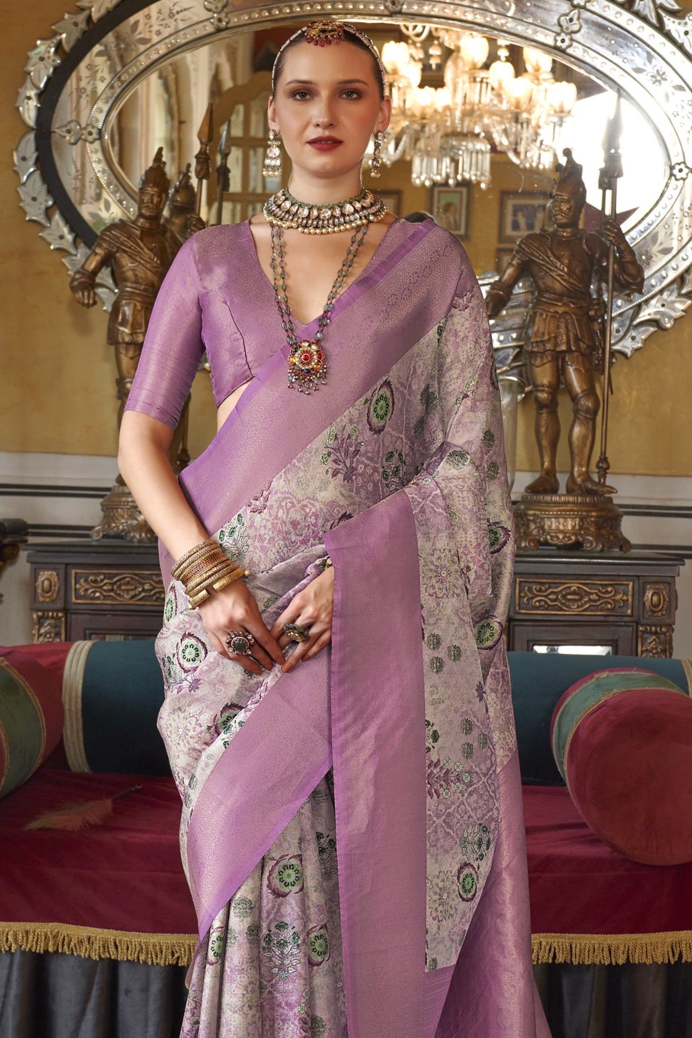 Falcon Purple Tussar Banarasi Digital Printed Saree