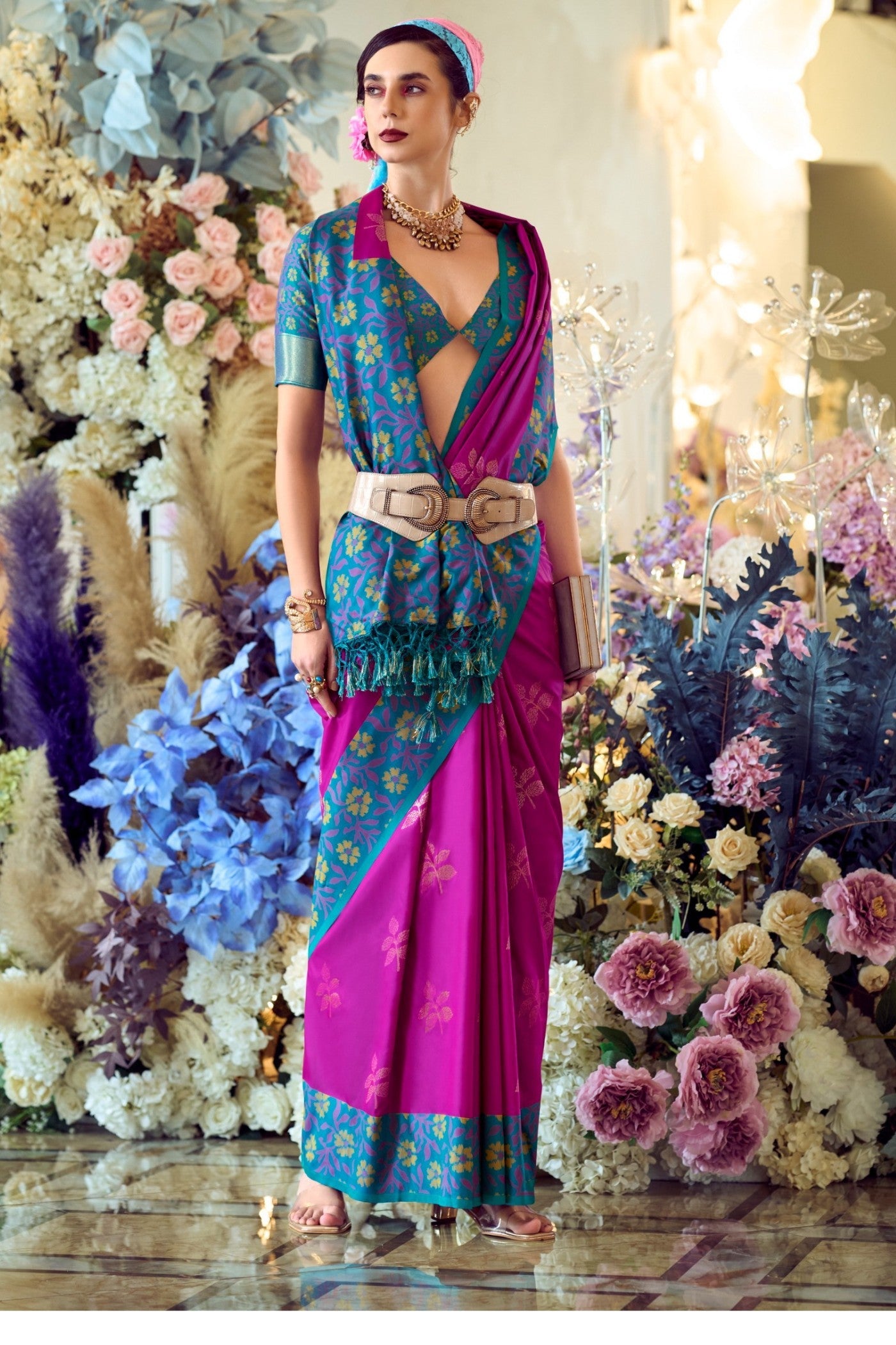 Brilliant Rose Purple Woven Banarasi Soft Silk Saree