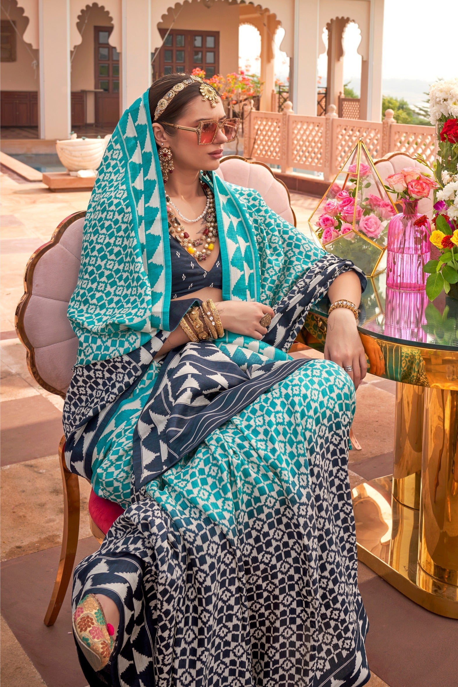 Cool Blue Printed Patola Saree