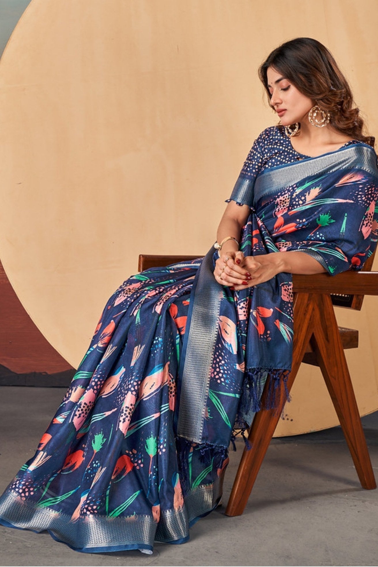 East Bay Blue Banarasi Digital Printed Saree