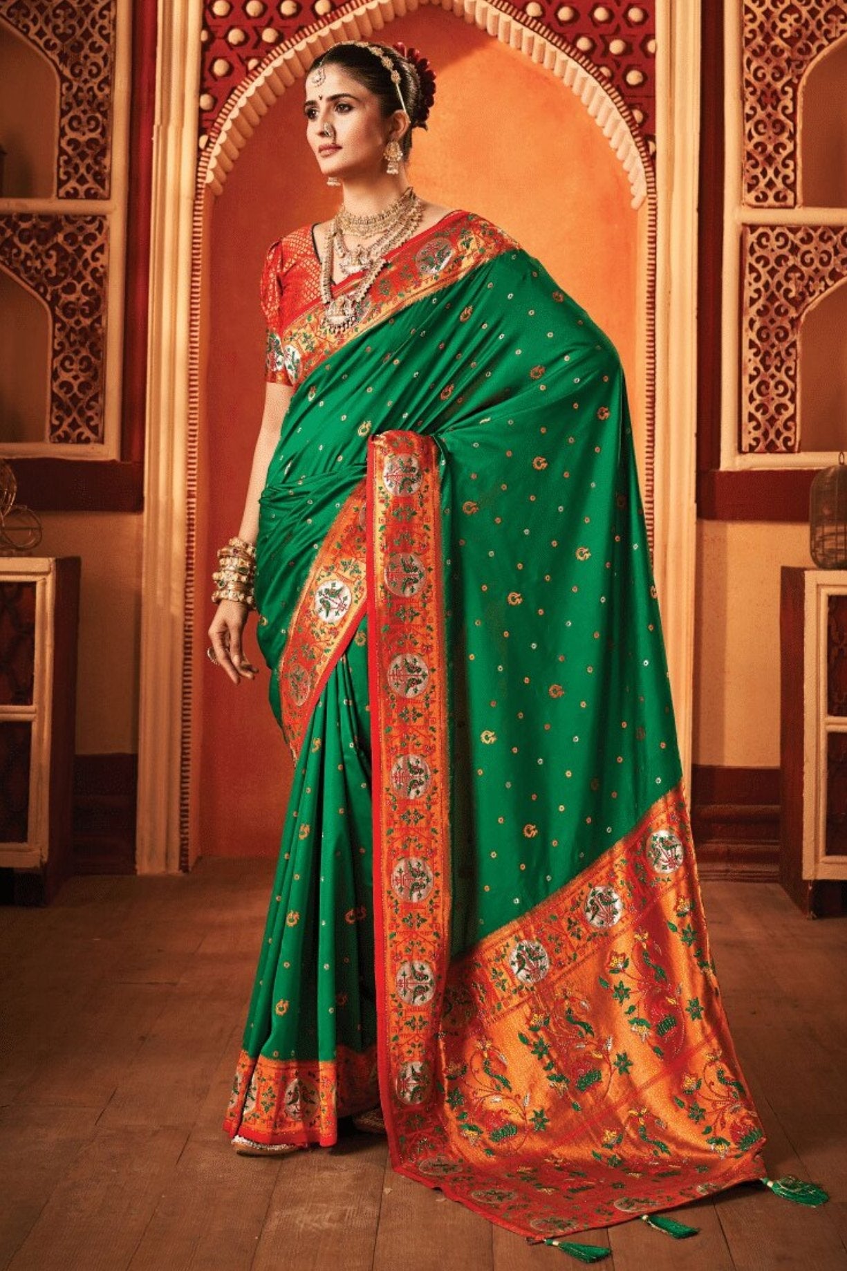 Pine Green Woven Paithani Saree