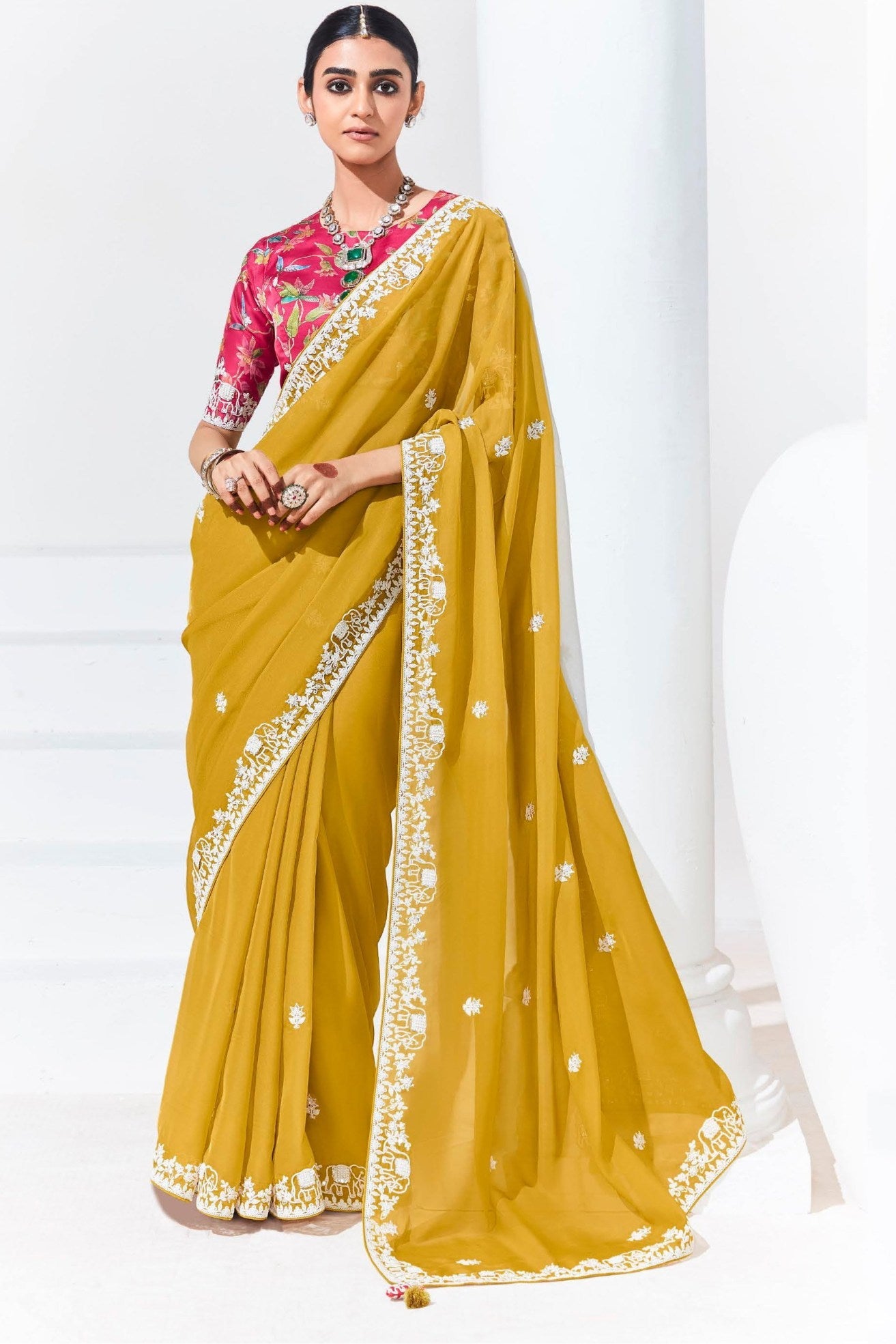 Hot Toddy Yellow Tissue Organza Designer Partywear Saree