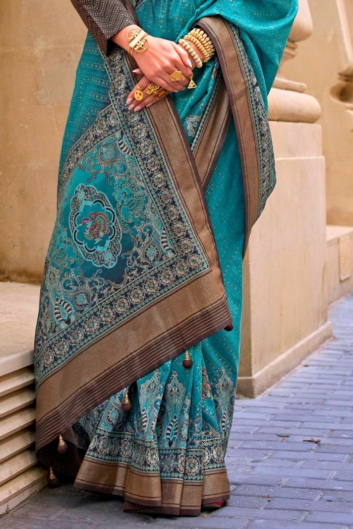 Elm Blue Printed Patola Saree