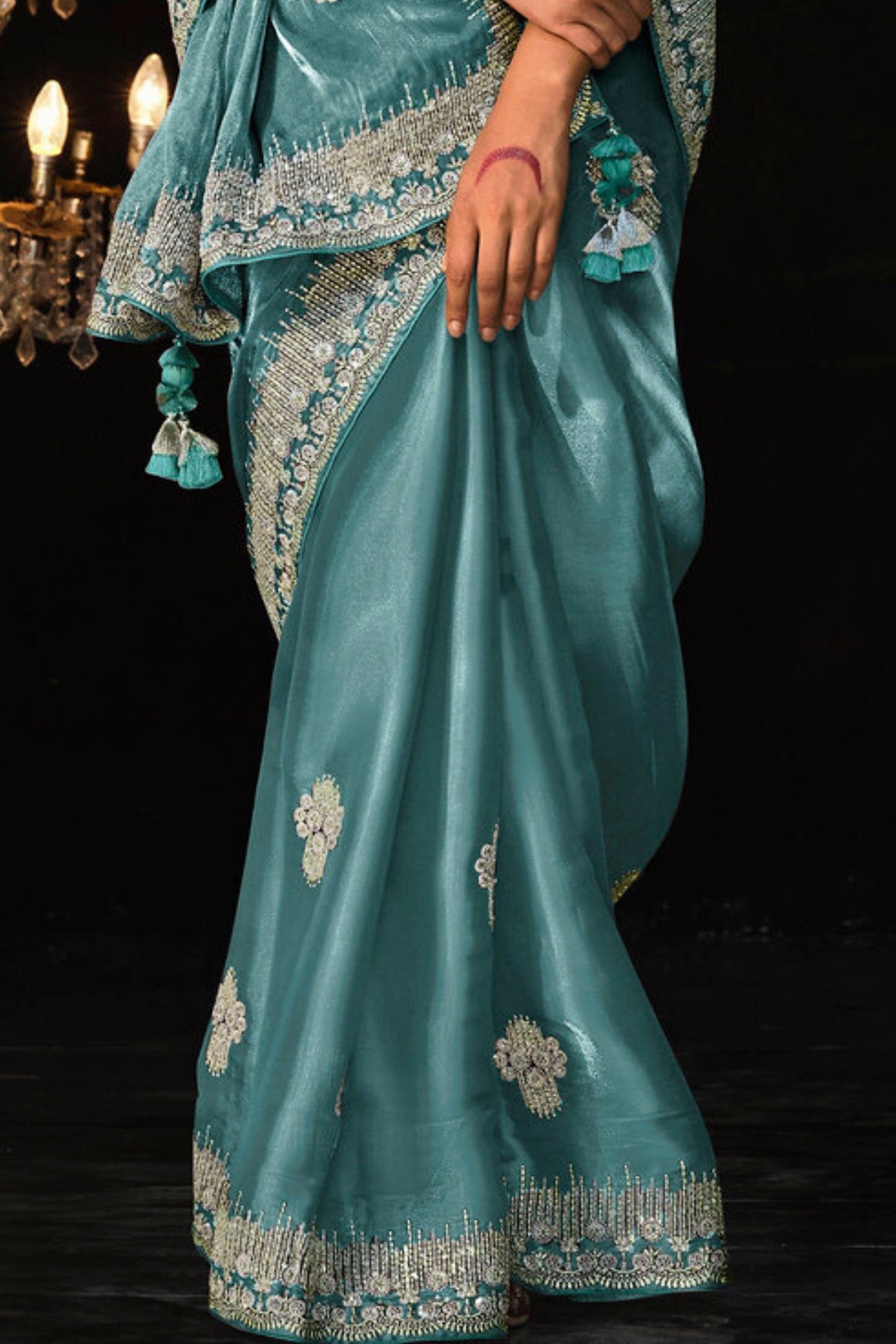 Baby Blue Tissue Embroidered Designer Saree