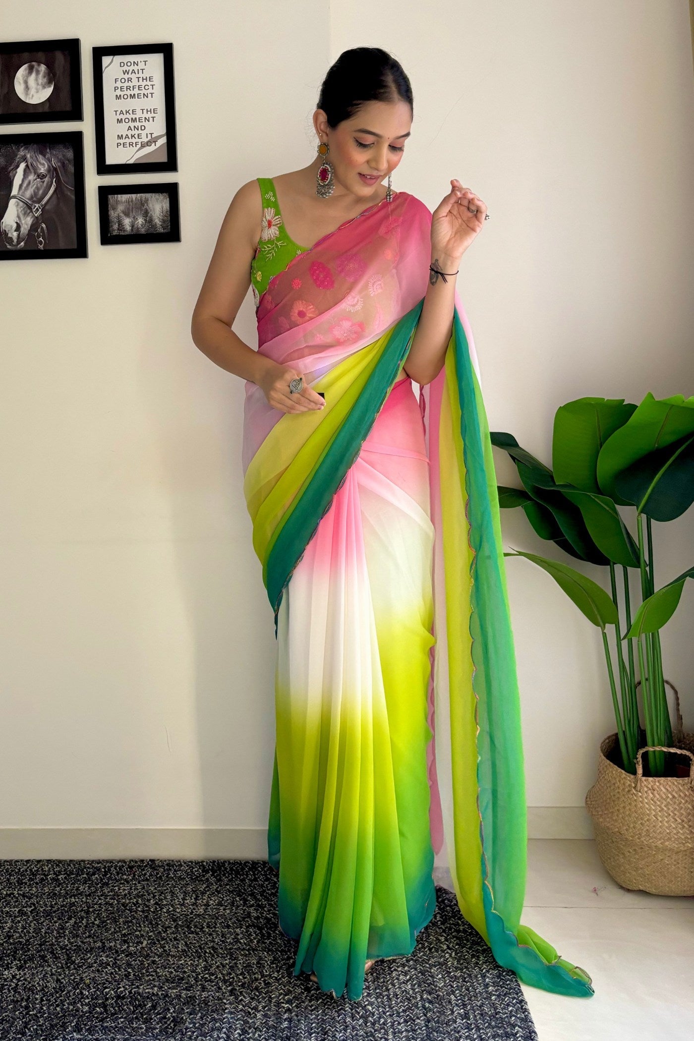 Multicolor Pink Georgette Saree