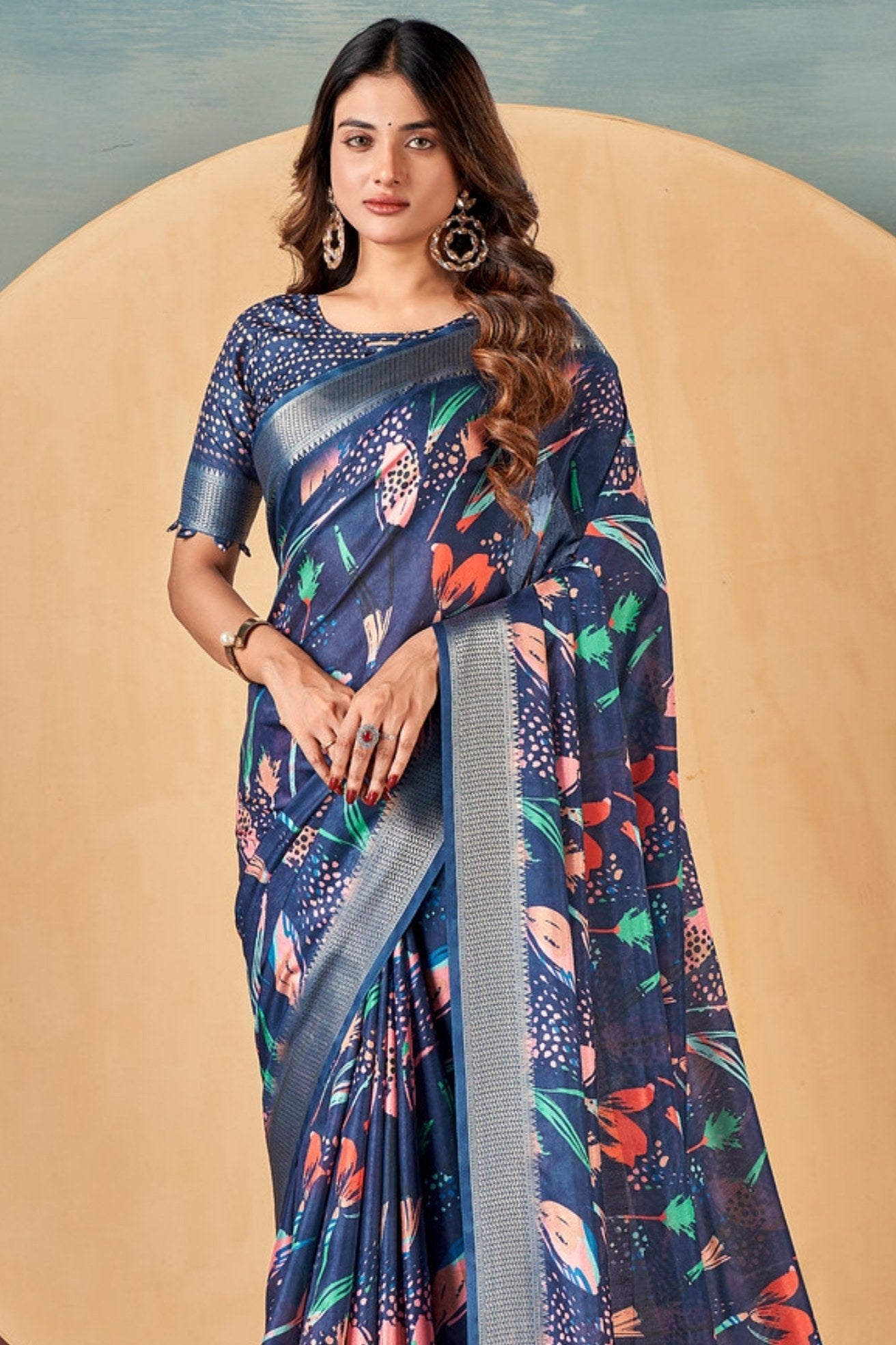 East Bay Blue Banarasi Digital Printed Saree