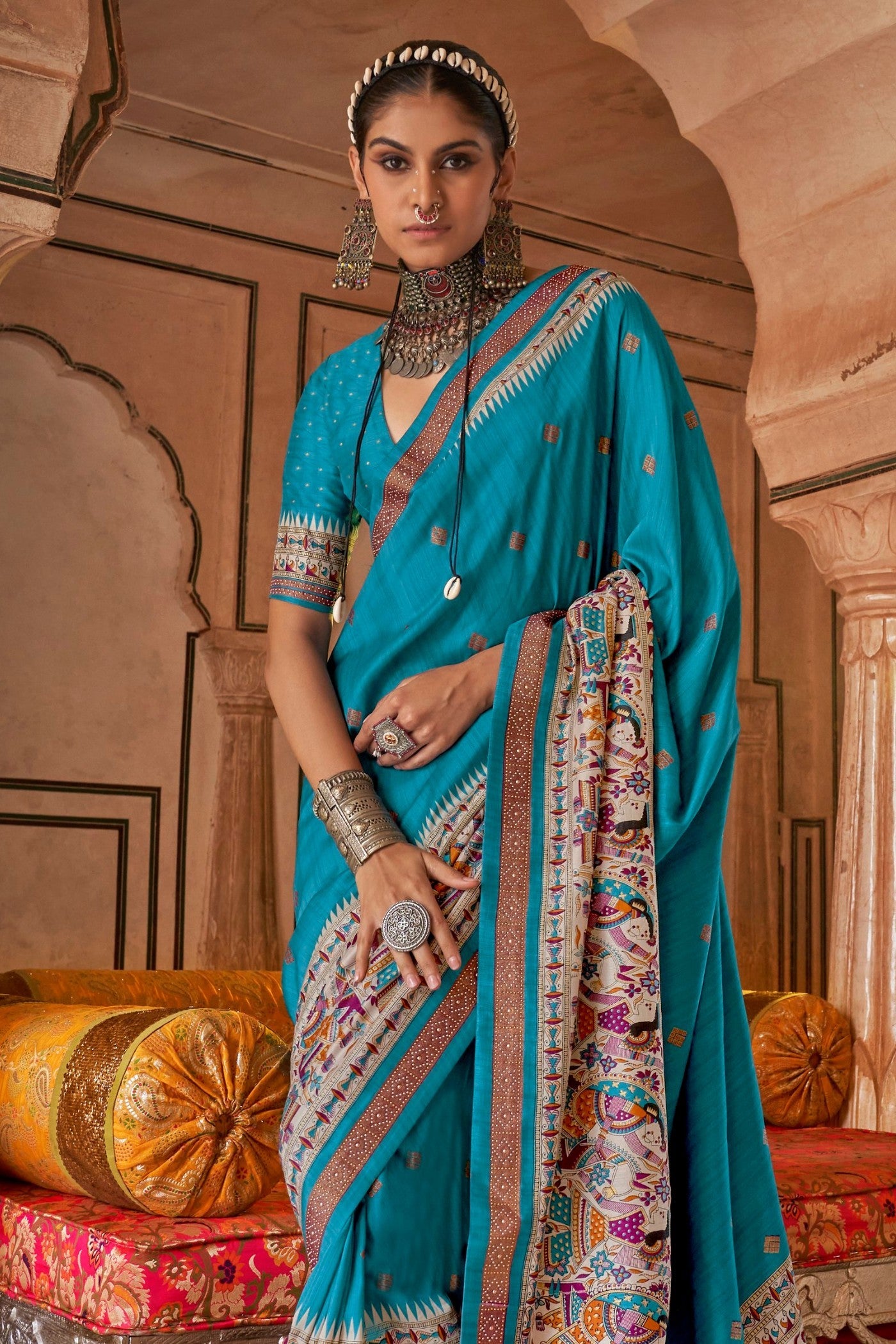 Azure Blue Printed Patola Saree