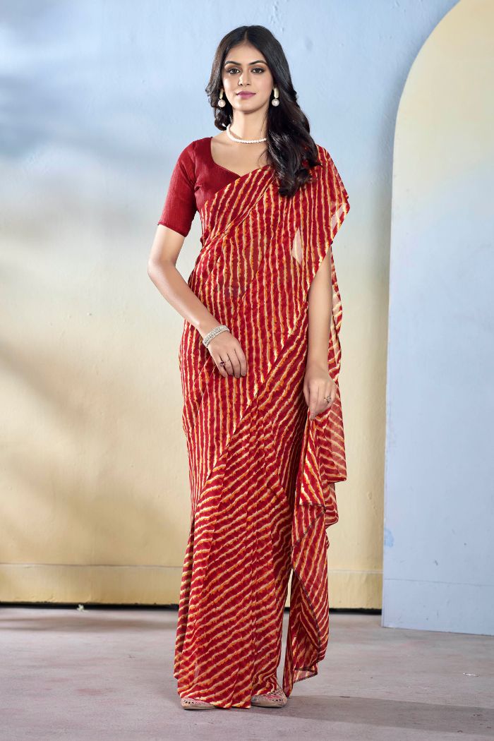 Candy Red Ready To Wear Georgette Saree