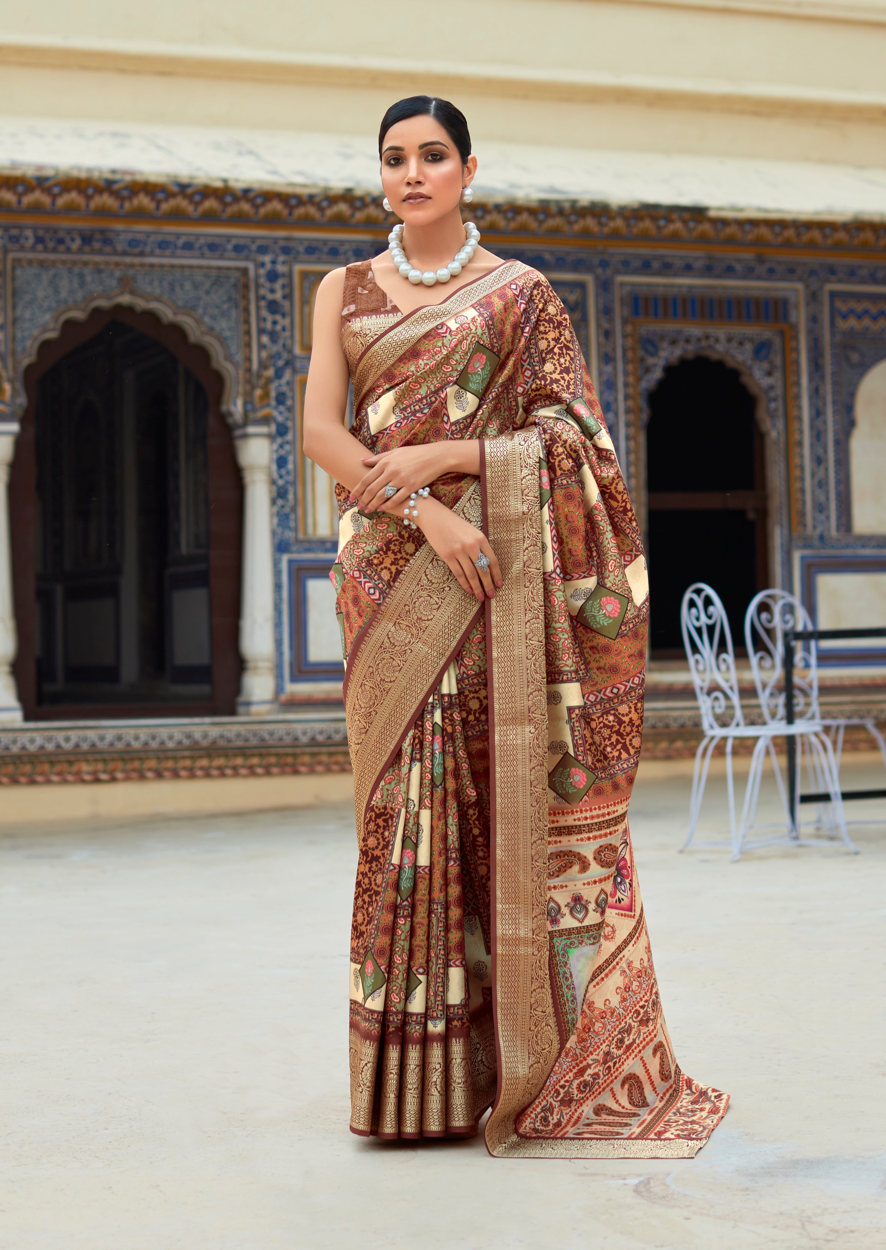 Goldfish Orange Banarasi Printed Silk Saree