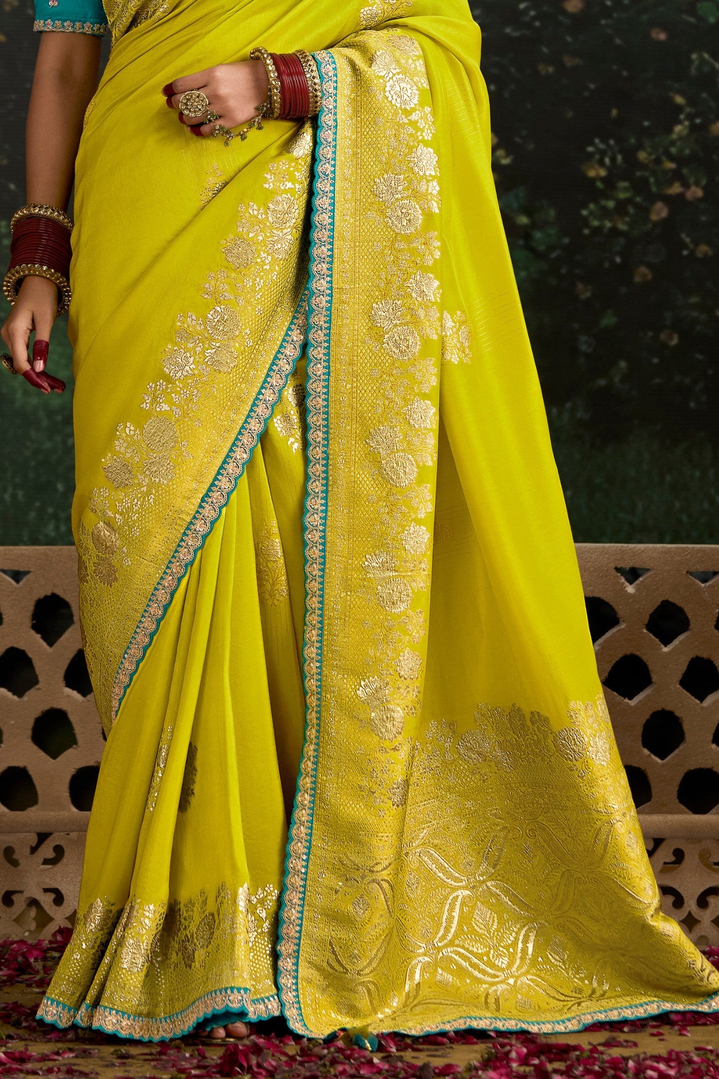 Volt Yellow Designer Banarasi Saree