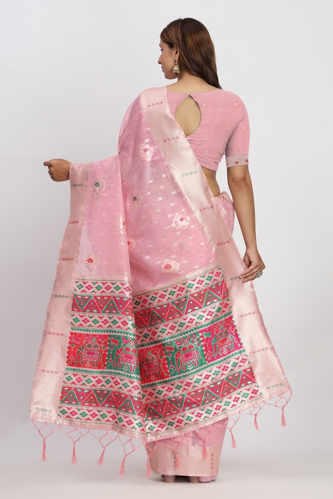 Sea Pink Woven Linen Cotton Saree