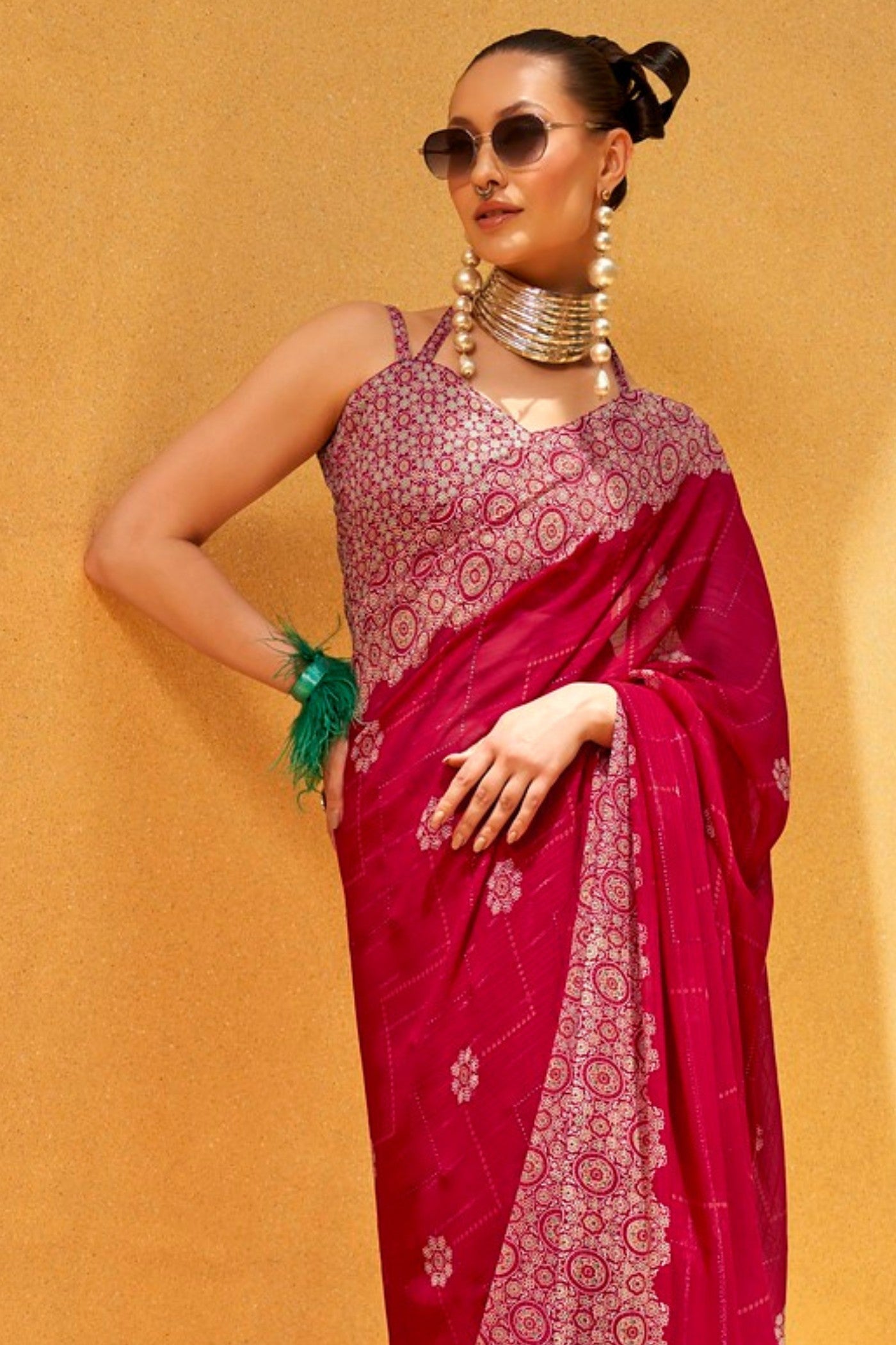 Shiraz Pink Georgette Printed Saree