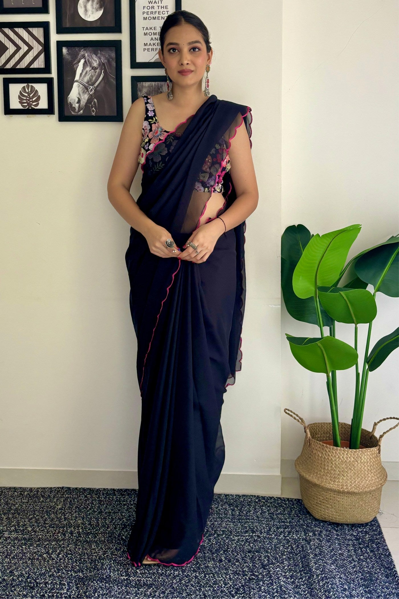 Sable Black Gerogette Saree