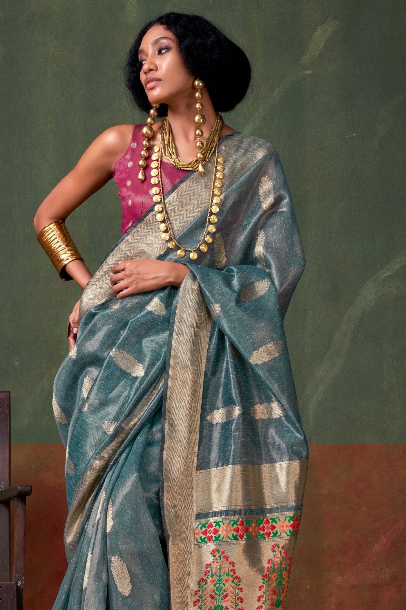 Nevada Blue Banarasi Handloom Saree