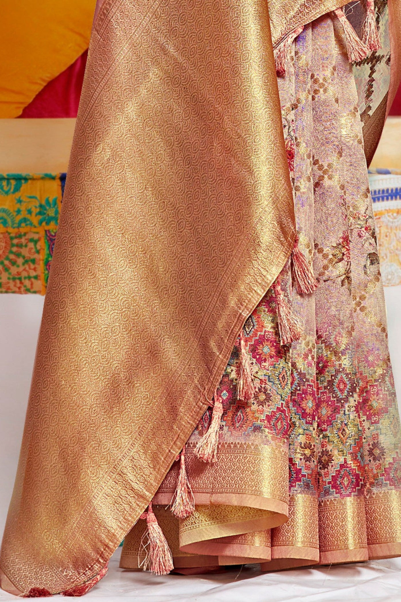 Pastel Purple Digital Printed Banarasi Saree