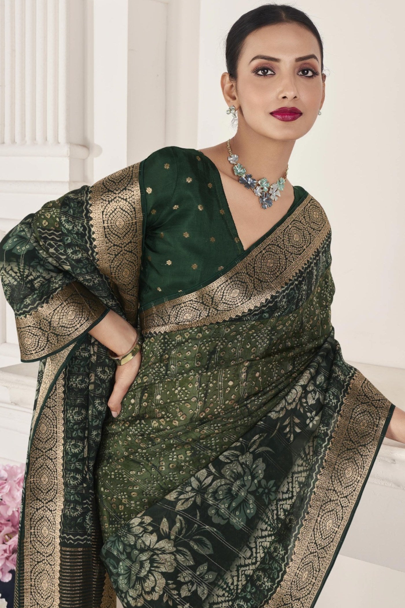 Rangitoto Green Banarasi Silk Saree